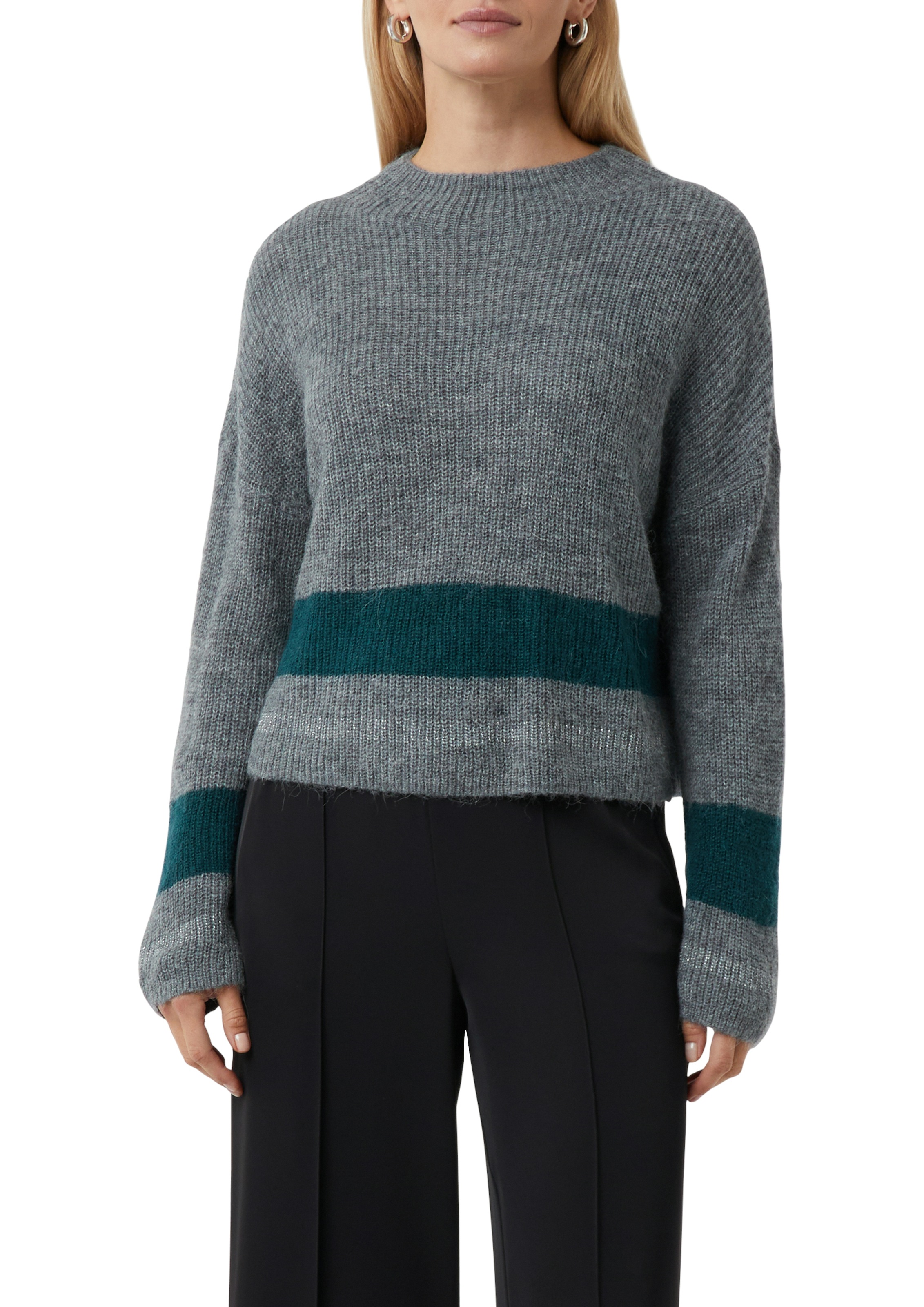 Image of Comma Strickpullover Unifarben mit Längstreifen