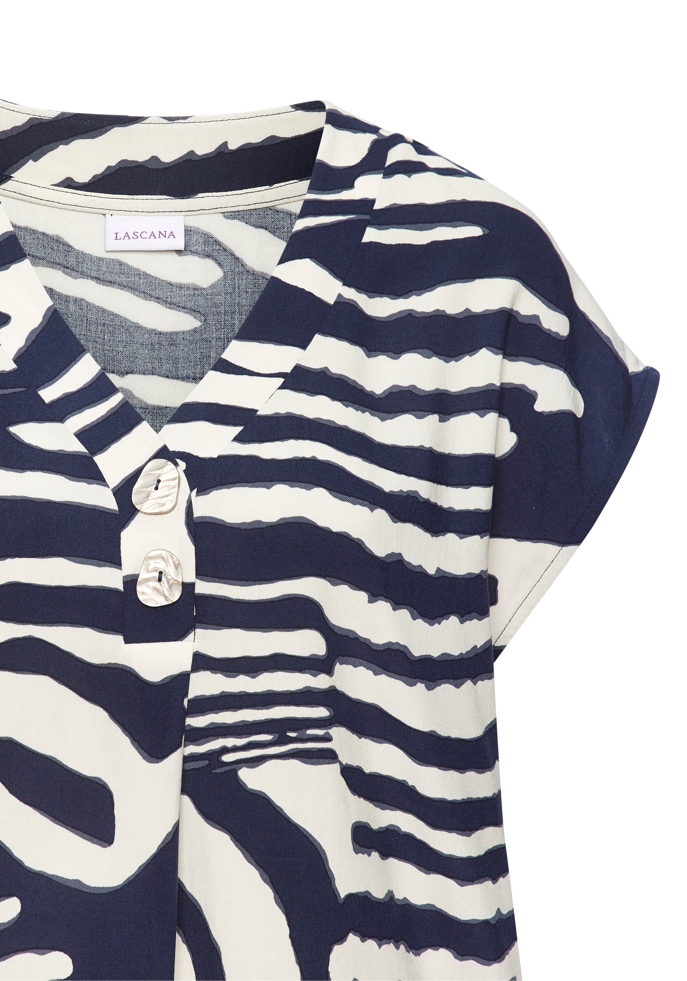 LASCANA Schlupfbluse mit Alloverprint und modischen Knöpfen, Kurzarmbluse, sommerlich
