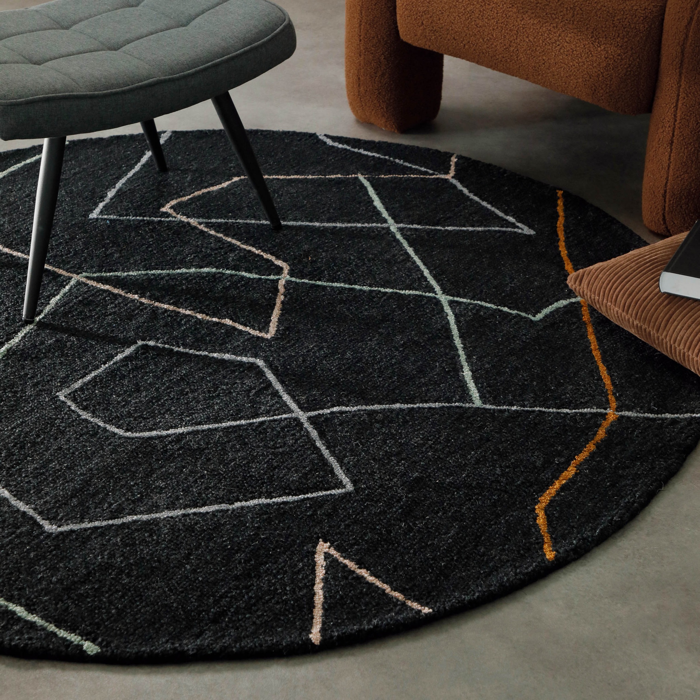 Image of Wecon home Teppich "Nox" rund 6 mm Höhe Wollteppich, abstrakt, hochwertig, handgetuftet, robust, modern