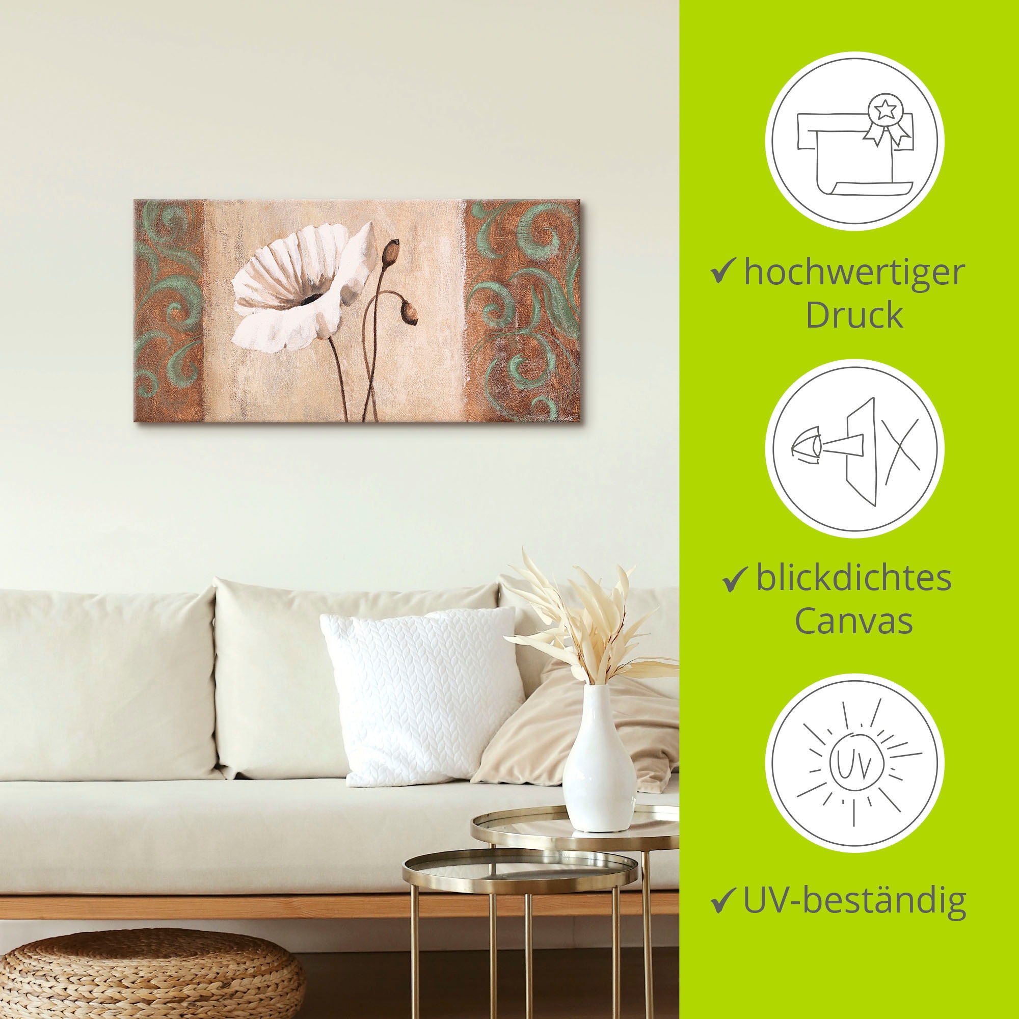 Artland Wandbild »Mohnblumen mit Ornamenten«, Blumen, (1 St.), als Leinwandbild, Poster in verschied. Grössen