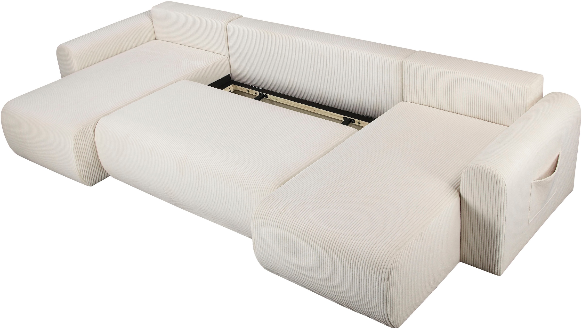 GOODproduct Paysage de salon »JONAA, 311 cm, U-Form, Schlafsofa, Boxspringfederung, Cord u. Struktur« 133/270cm, Bettkasten, Seitentaschen, Cord und Struktur