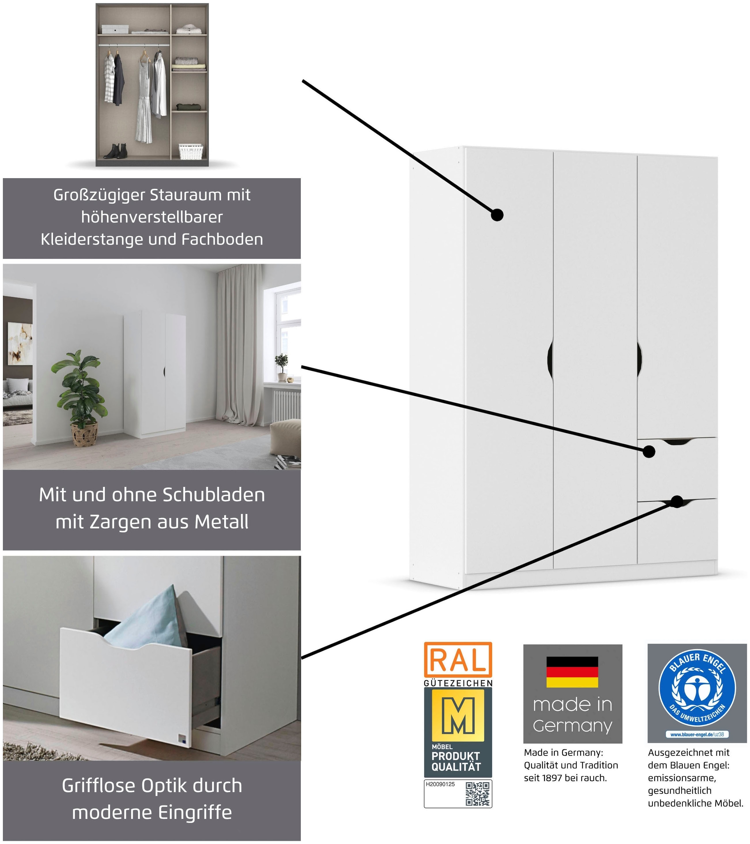 rauch Kleiderschrank »Drehtürenschrank Schrank Garderobe Ankleide FREISING« Breite/Höhe/Tiefe: 91/197/54 cm,  schlichtes Design mit griffloser Front und Griffmulde MADE IN GERMANY