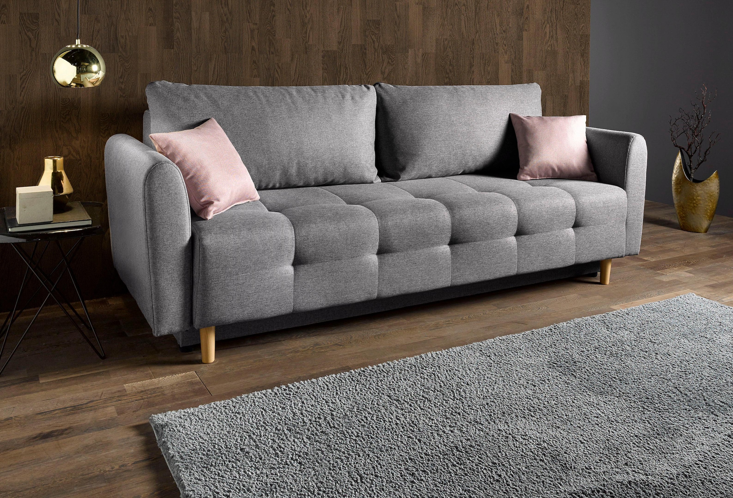 Image of Home affaire Schlafsofa "Nordic, B: 219 cm, Liegel. 137x195 cm" Bettfunktion, Bettkasten & 2 Zierkissen, Federkern