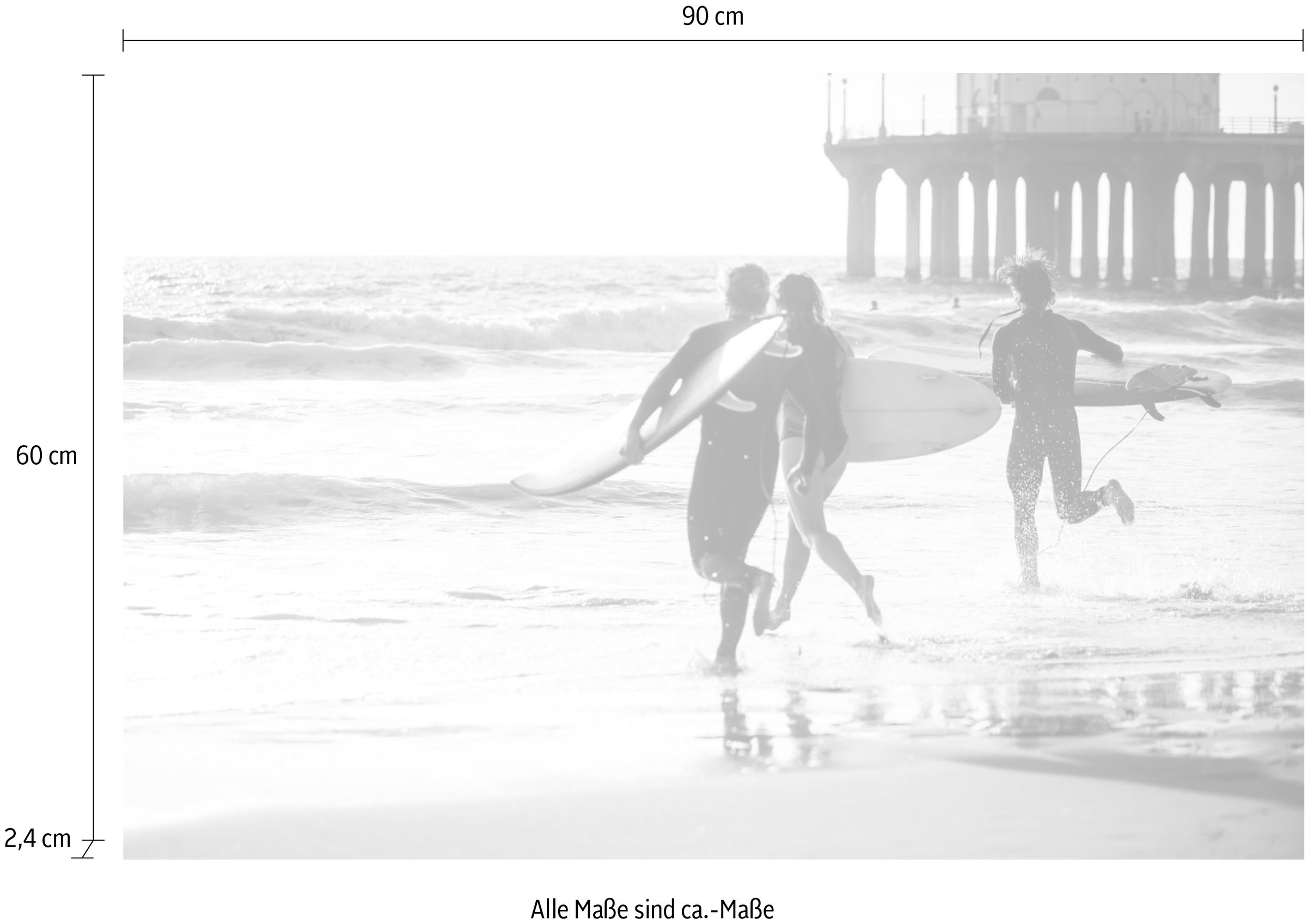 queence Acrylglasbild »Surfer am Strand«, Kunst-Schwarz-Weiss-Unterwasserwelt-Sport, Fine Art-Print in Galeriequalität