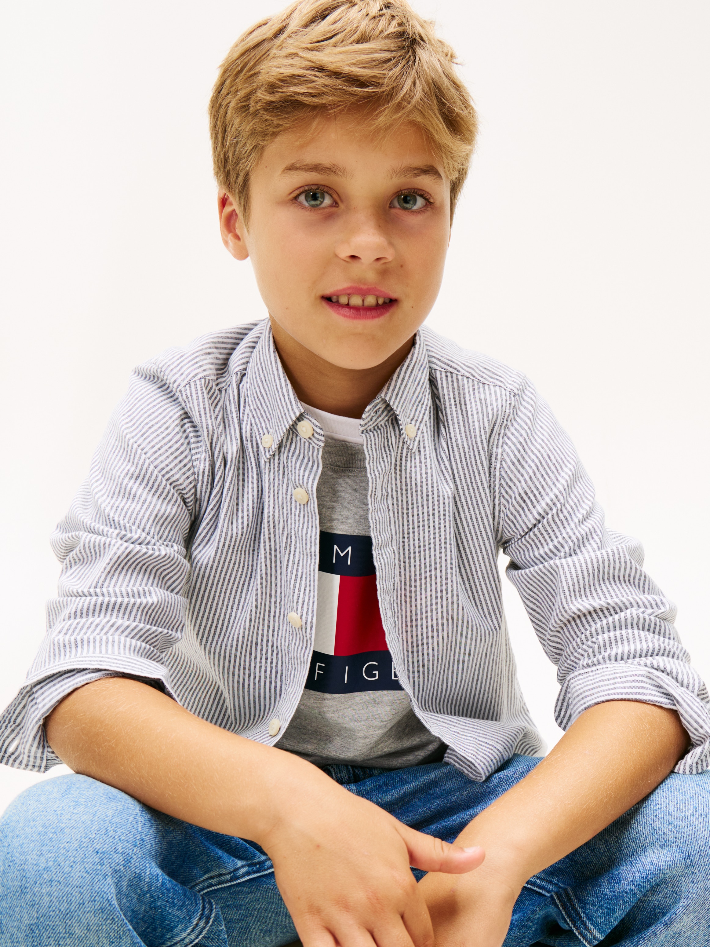 Tommy Hilfiger Chemise à manches longues Button-Down-Kragen, elastische Baumwoll-Qualität, Kinder bis 16 Jahre