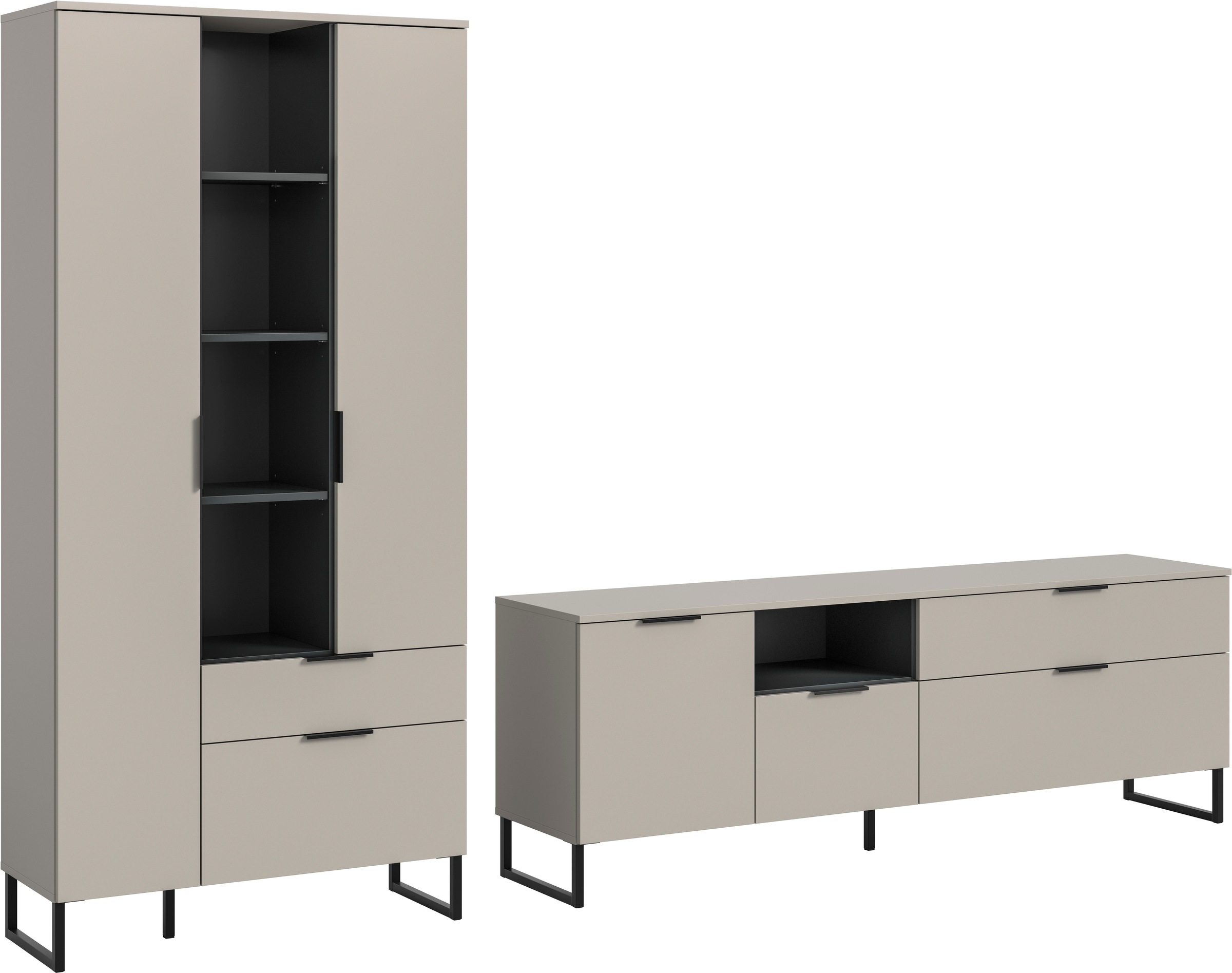 Image of Home affaire Wohnwand "ADIO, Breite 290 cm, 2-teiliges Set, mit Metall-Kufenfüsse" Set, bestehend aus: Mehrzweckschrank und Lowboard, 2 Stk. tlg.