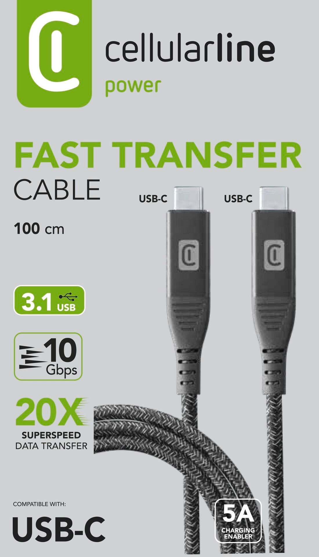 Cellularline USB-Kabel »5A Fast Transfer Cable 1m USB Typ-C/ Typ-C«, USB Typ C-USB Typ C, 100 cm