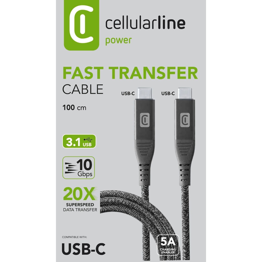 Cellularline USB-Kabel »5A Fast Transfer Cable 1m USB Typ-C/ Typ-C«, USB Typ C-USB Typ C, 100 cm