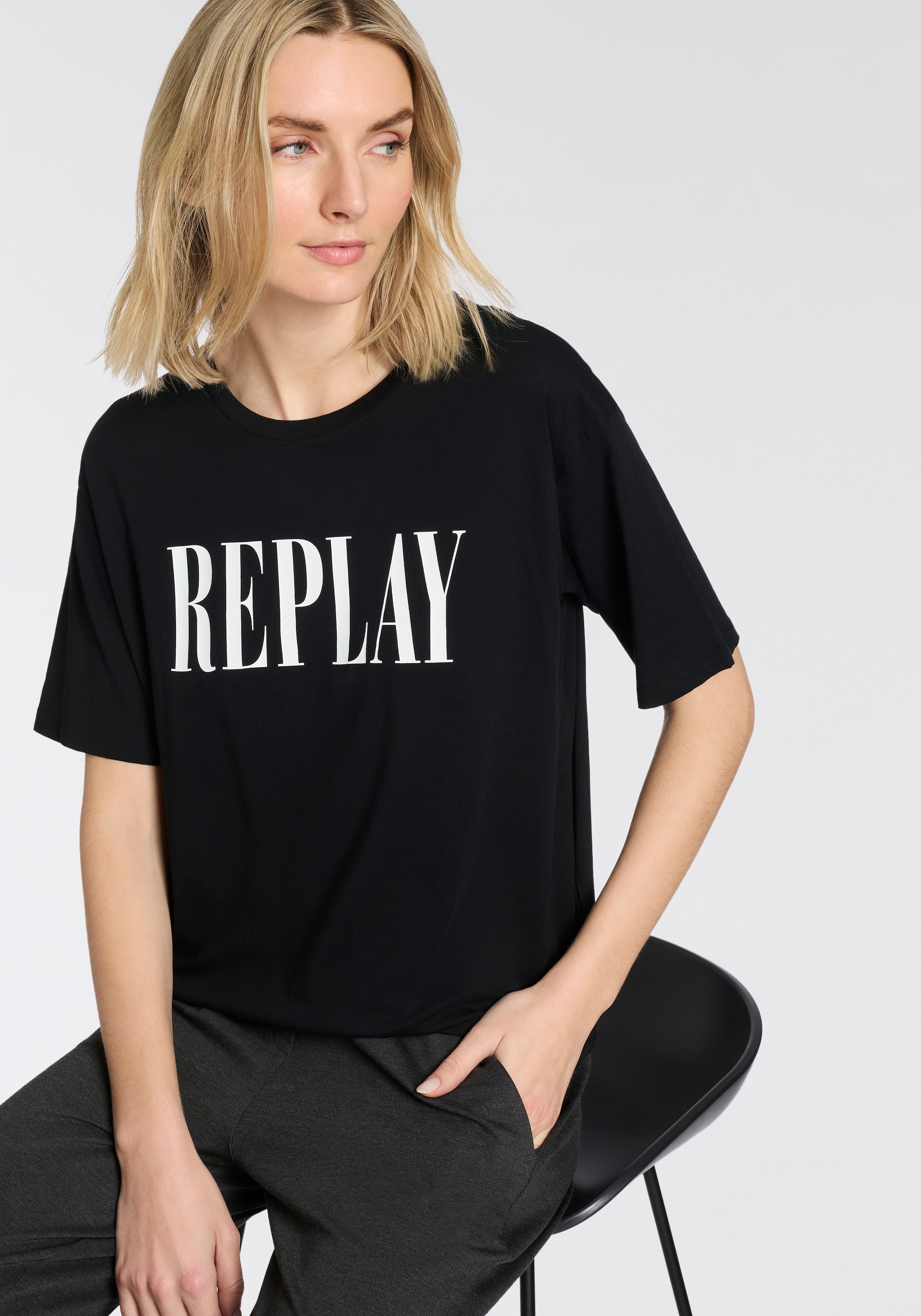 Image of Replay T-Shirt aus Baumwolle, Rundhals