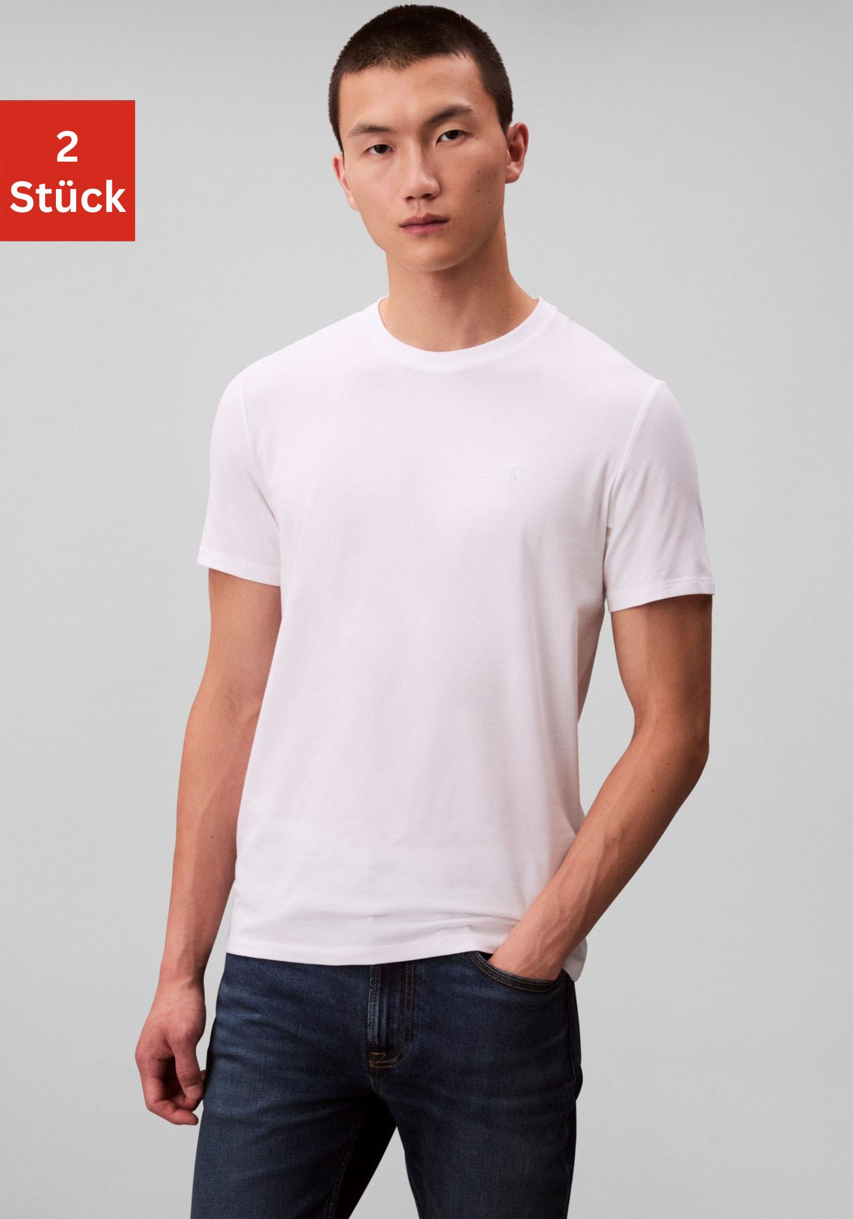 Calvin Klein T-shirt »2 Pack SS STRETCH COTTON SLIM TEE« Paquet, 2 col rond, coupe slim