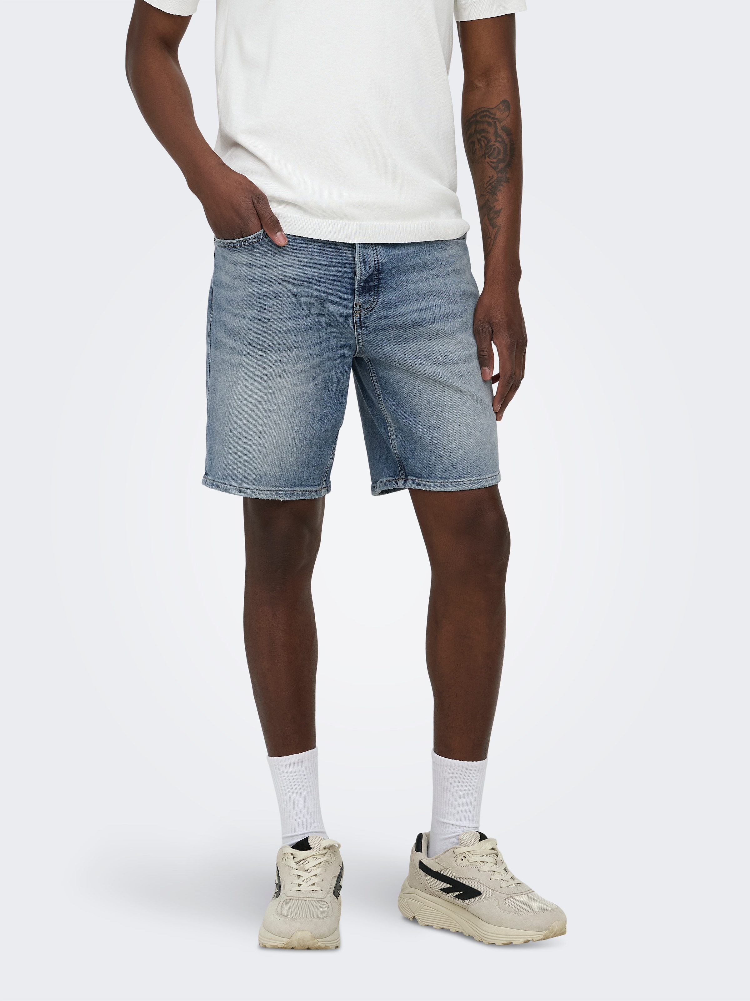 ONLY & SONS Jeansshorts »ONSEDGE PER LBT 6966 DOT DNM SHORTS NOOS« Baumwollmischung, straight fit