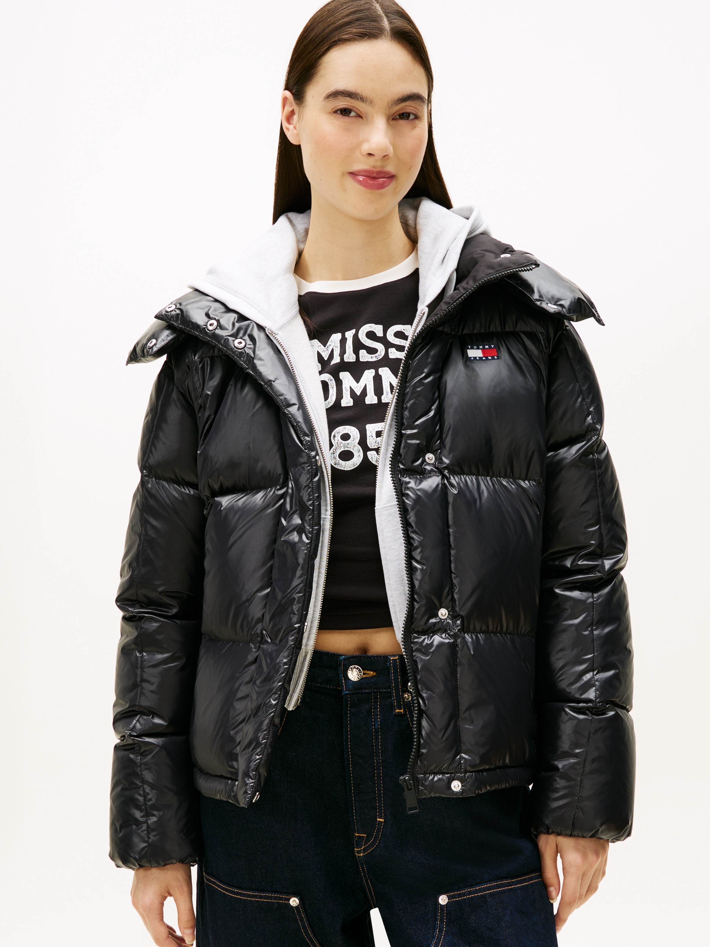 Image of Tommy Jeans Steppjacke "TJW ALASKA GRID DWN JCKT SHINY" mit Kapuze