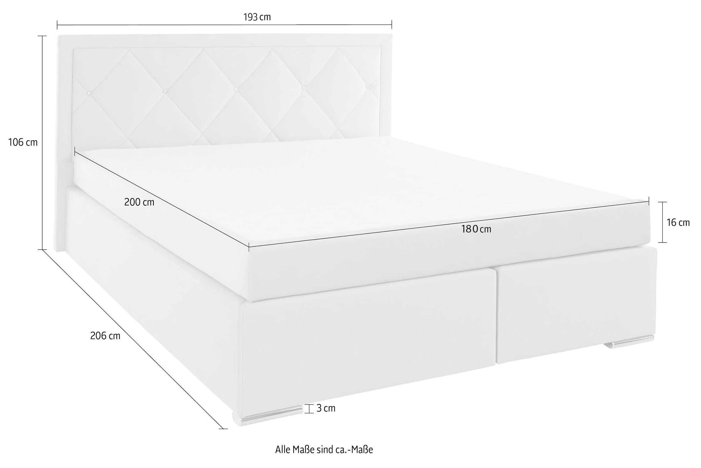 Leonique Boxbett »Alfie, Bestseller, wahlweise mit Bettkasten«, mit Strasssteinen im Kopfteil, H2, H3 und H4 wählbar