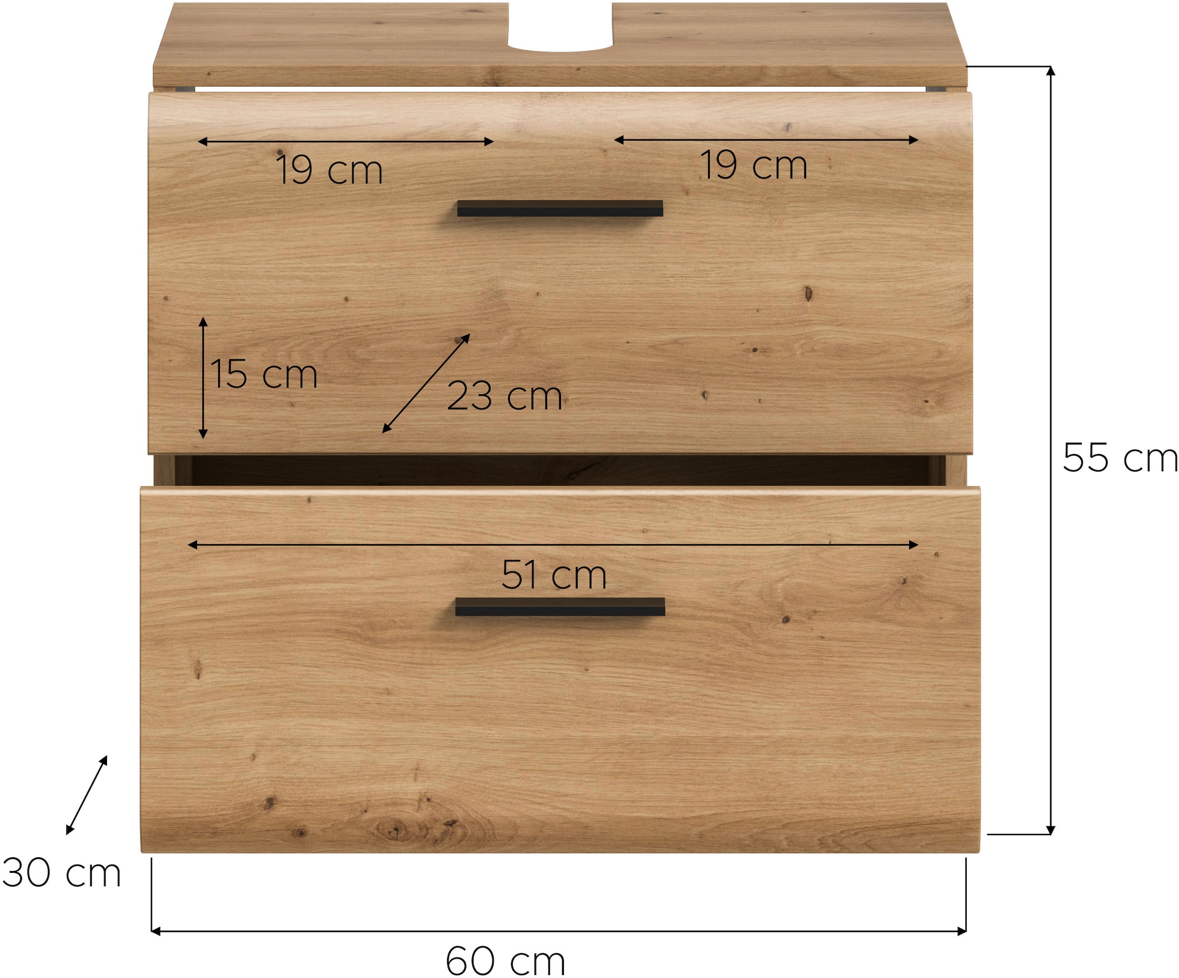 INOSIGN Waschbeckenunterschrank »FLORENZ, TOPSELLER!, Breite 60 cm, 2 Schubkästen,ink. Siphonausschnitt« TOPSELLER!, 1 Stk. tlg. hochwertige MDF Front, Griff schwarz, Badschrank, Bad