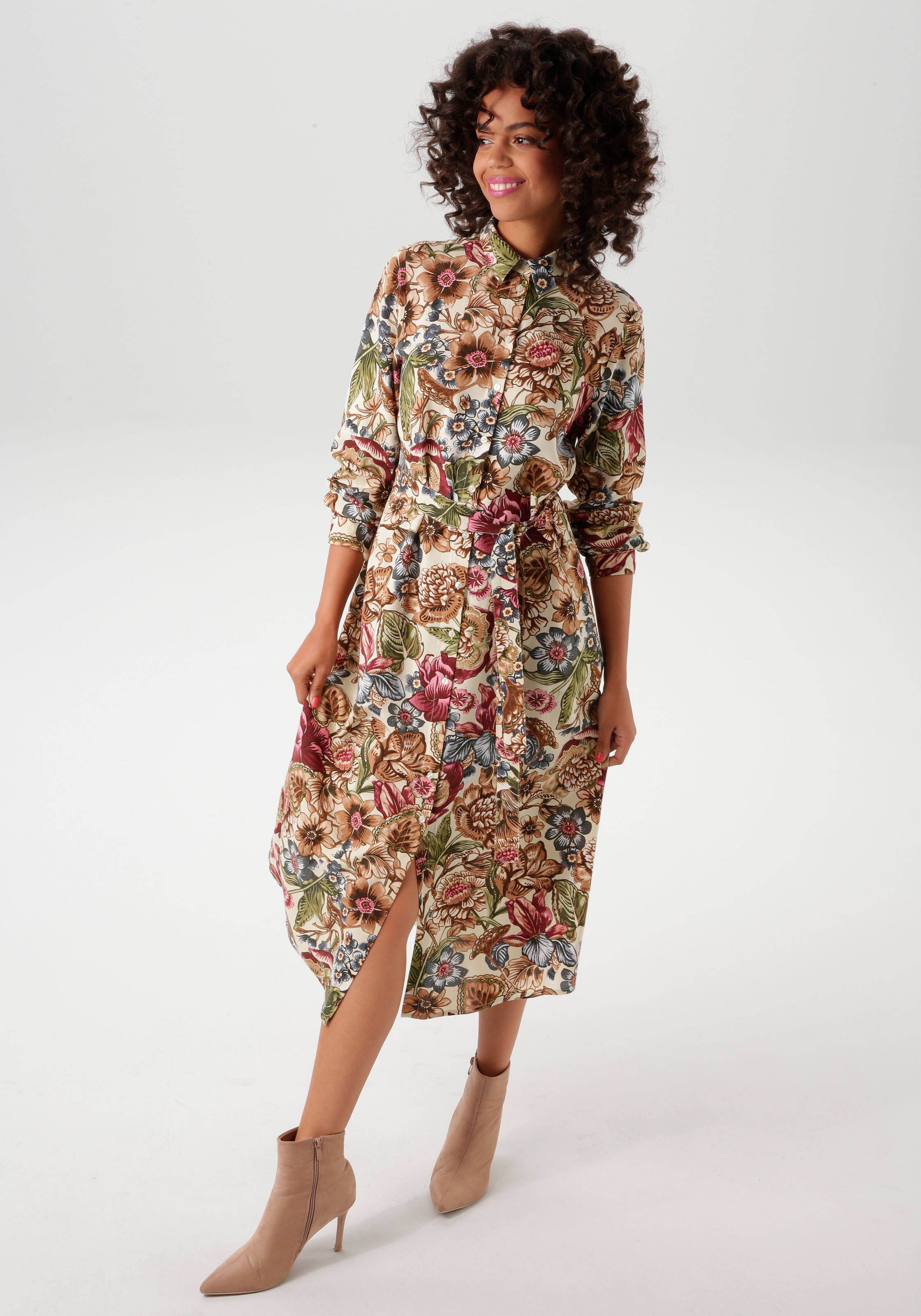 Aniston CASUAL Blusenkleid, mit farbharmonischem, grossflächigen Blumendruck