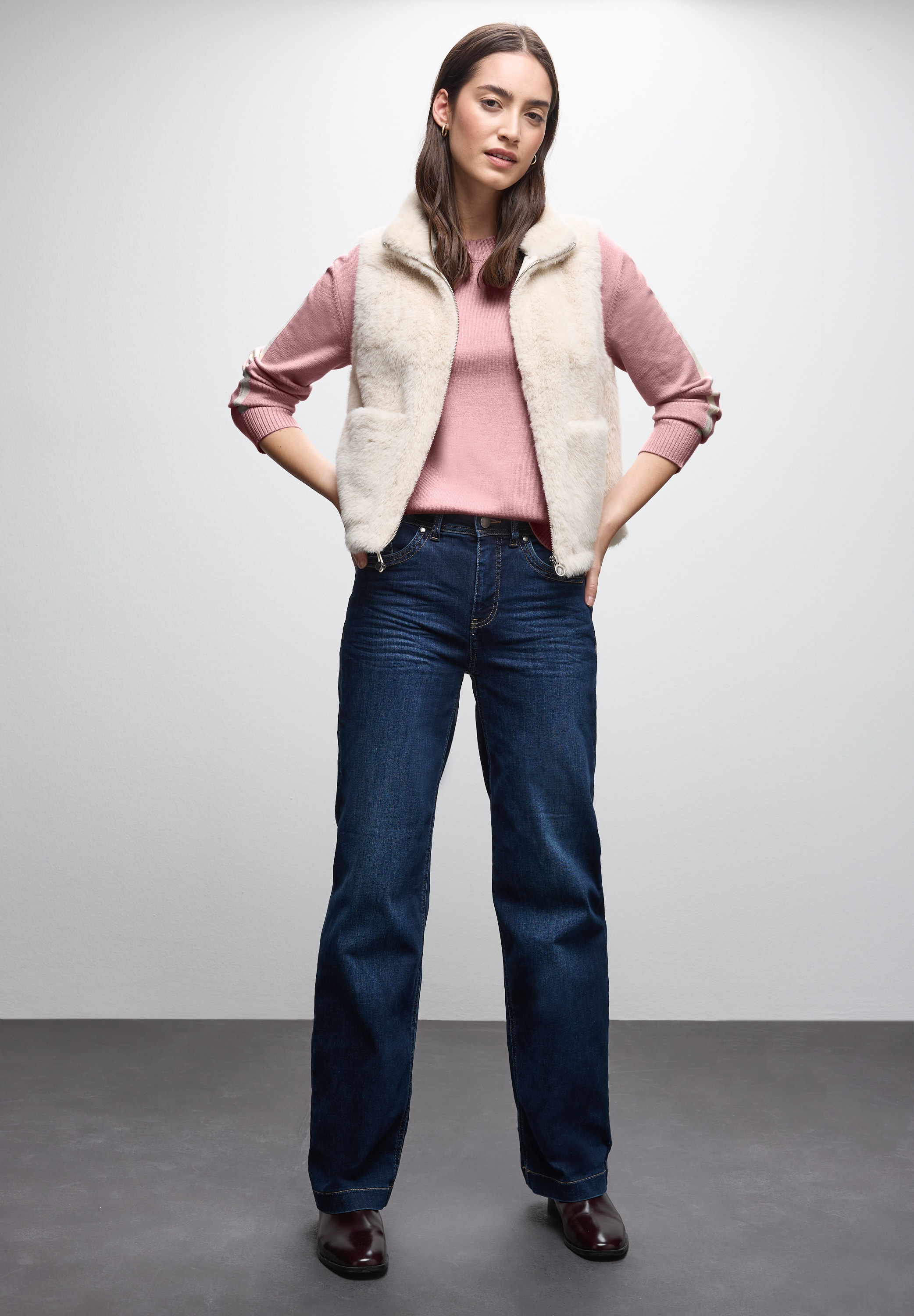 STREET ONE Pull à col rond mit Rippbündchen