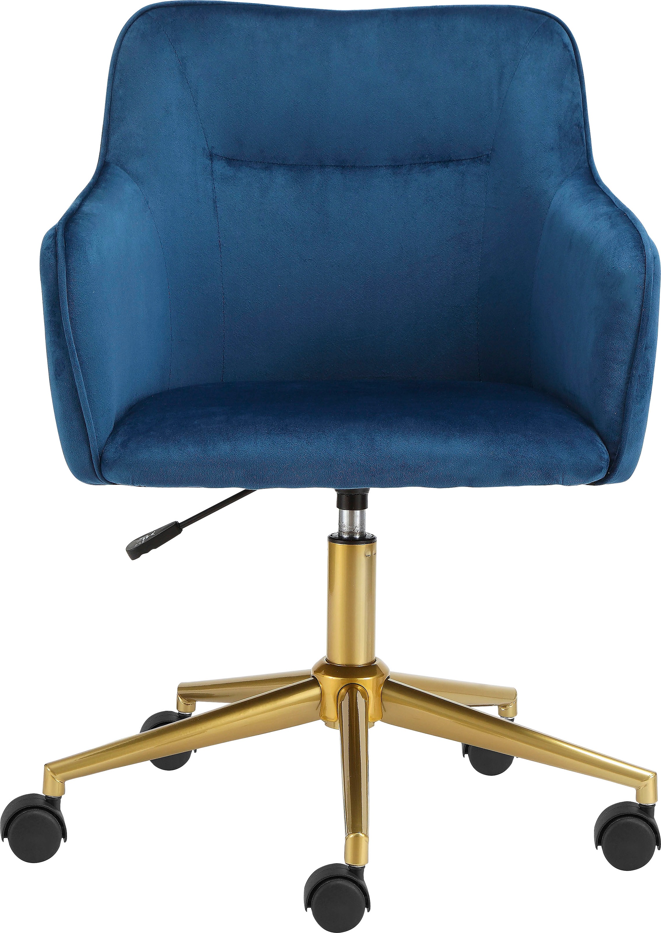 Image of Leonique Bürostuhl »Lolena«, 1 St., Veloursstoff, höhenverstellbarer Schreibtischstuhl, 360° drehbar, mit Veloursstoff Bezug, mit goldenem Metallgestell, in verschiedenen Farbvarianten erhältlich, Sitzhöhe 45,5-55,5 cm bei Ackermann Versand Schweiz