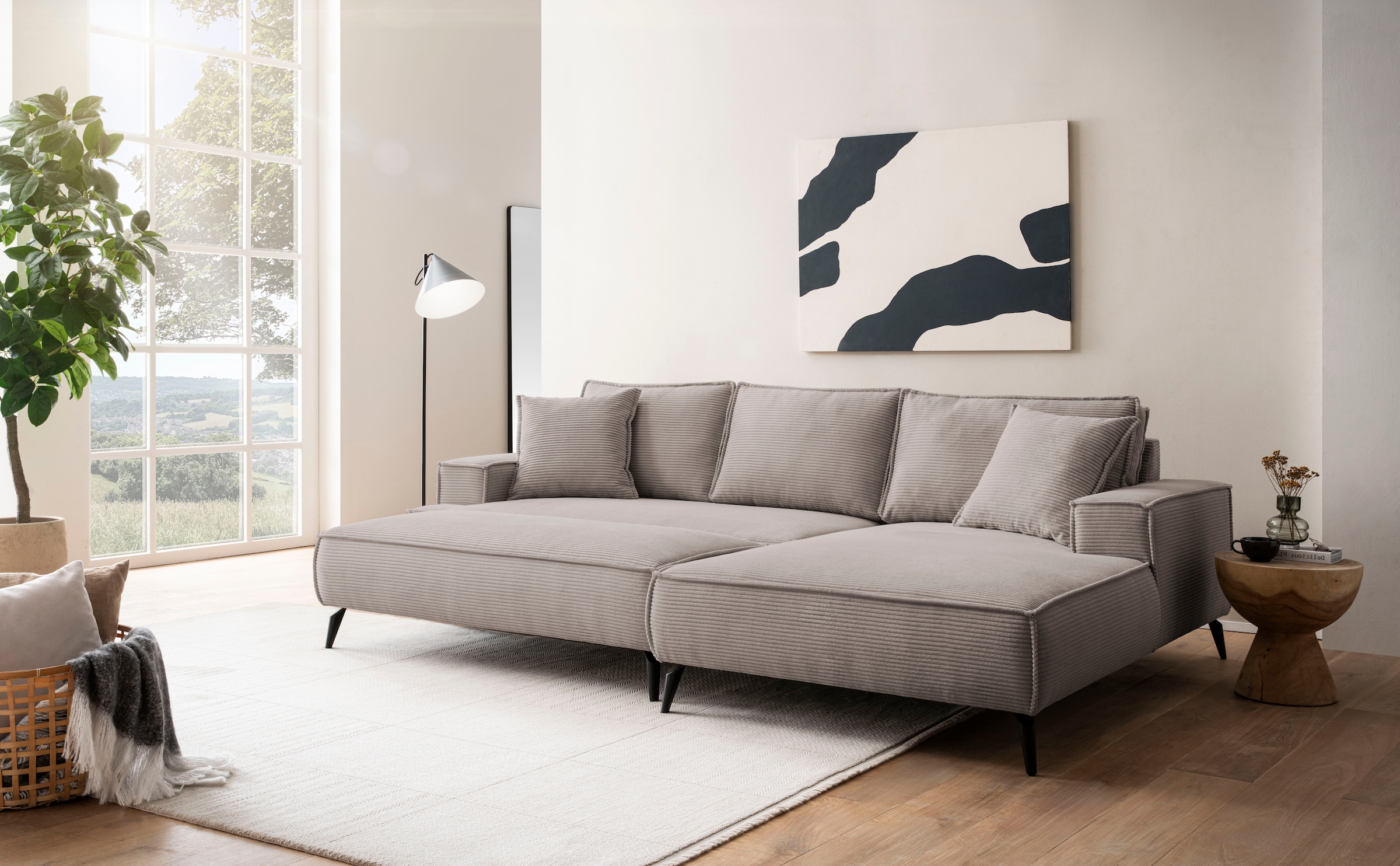 andas Ecksofa »TVINNU, L-Form in Cord, Sofa«, wahlweise Recamiere rechts/links, schwarze Füsse, bequemer Sitzkomfort