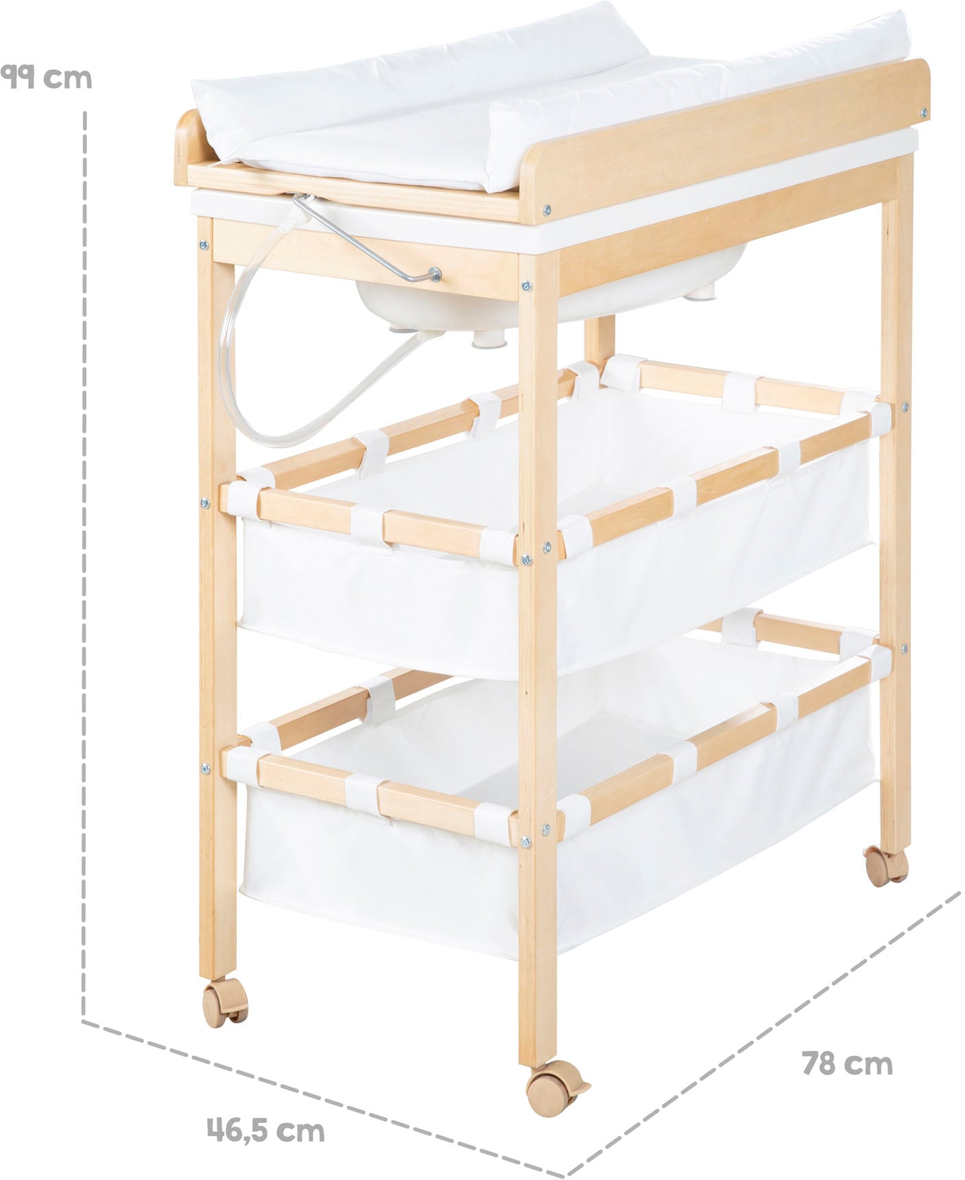 roba® Bade- und Wickelregal »Baby Pool, natur«, bis 15 kg, inkl. Wickelauflage weiss, 47 cm