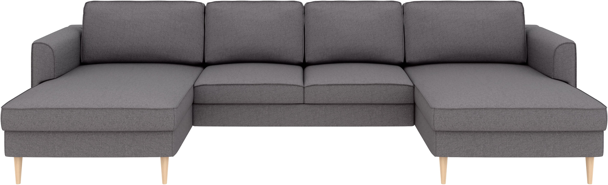 Home affaire Wohnlandschaft »Booster, whlw. mit Schlaffunktion & Bettkasten, Fuss Buche lackiert« Sofa in U-Form, Breite 305 cm, in Cord oder Struktur