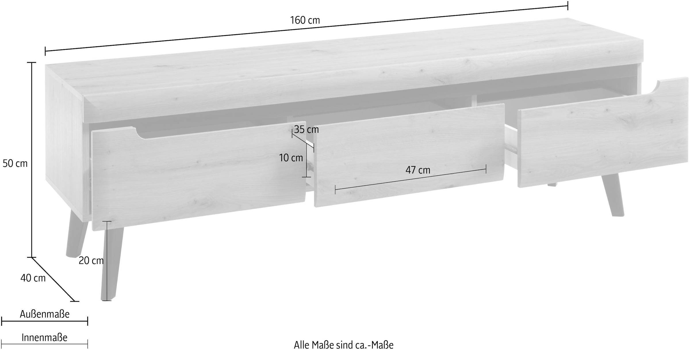 INOSIGN Lowboard »Torge, TV-Unterschrank, TV-Kommode, Fernsehschrank, TV-Board«, (1 St.), abgeschrägte Füsse, drei Farben, Scandi Design, 160 cm breit