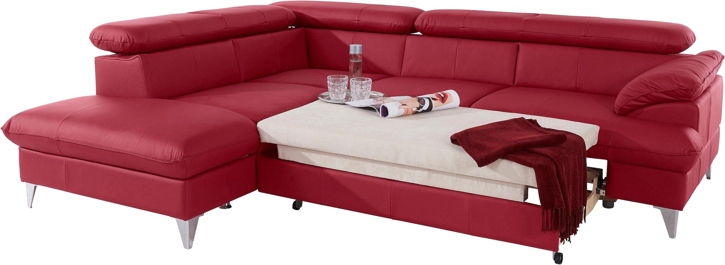 COTTA Polstergarnitur »Caluso L-Form«, Set bestehend aus: Ecksofa mit Kopfteilverstellung & Hocker