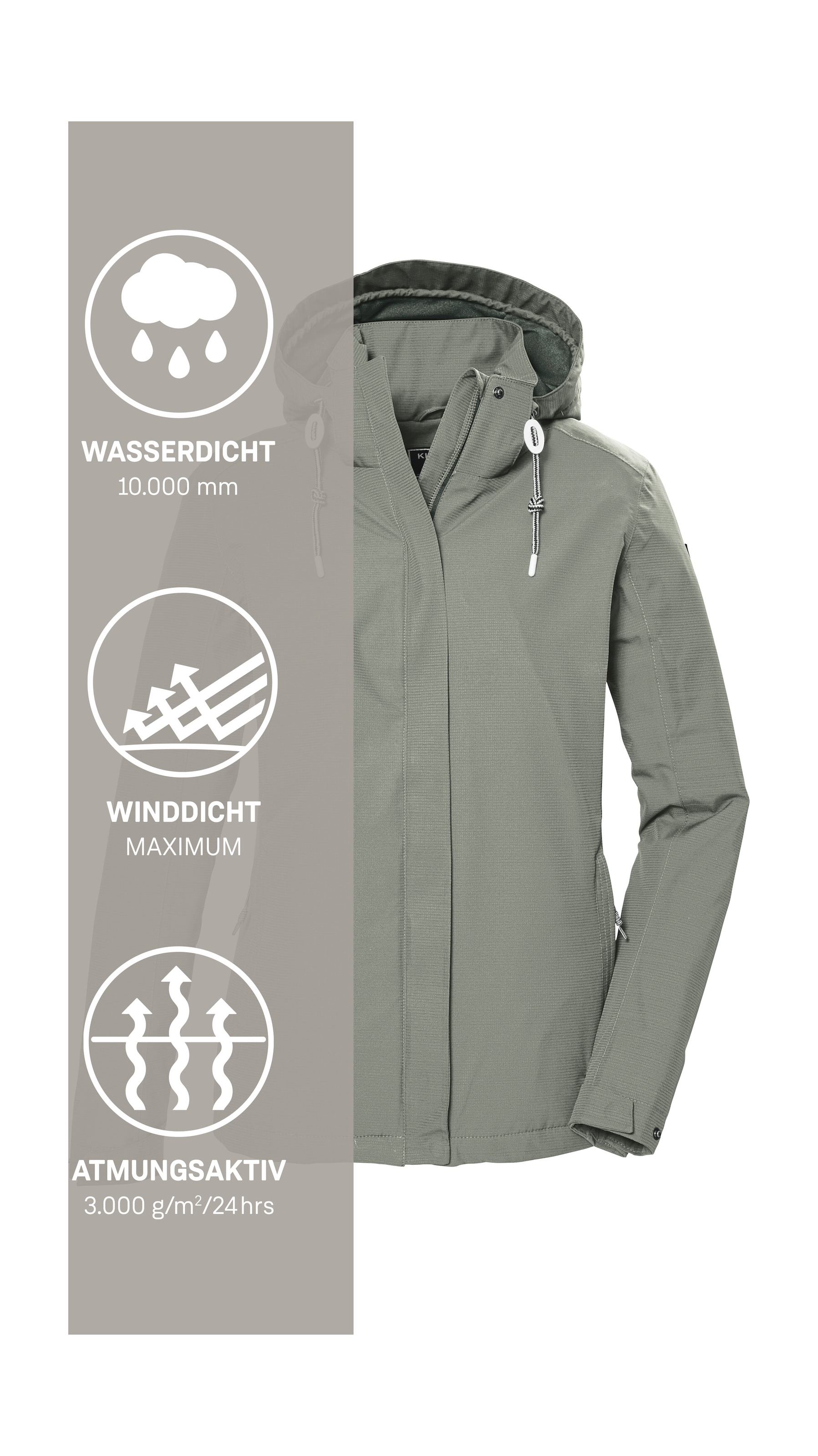 Killtec Veste d'extérieur »KOS 61 WMN JCKT« Veste fonctionnelle : étanche, coupe-vent, respirante, capuche amovible