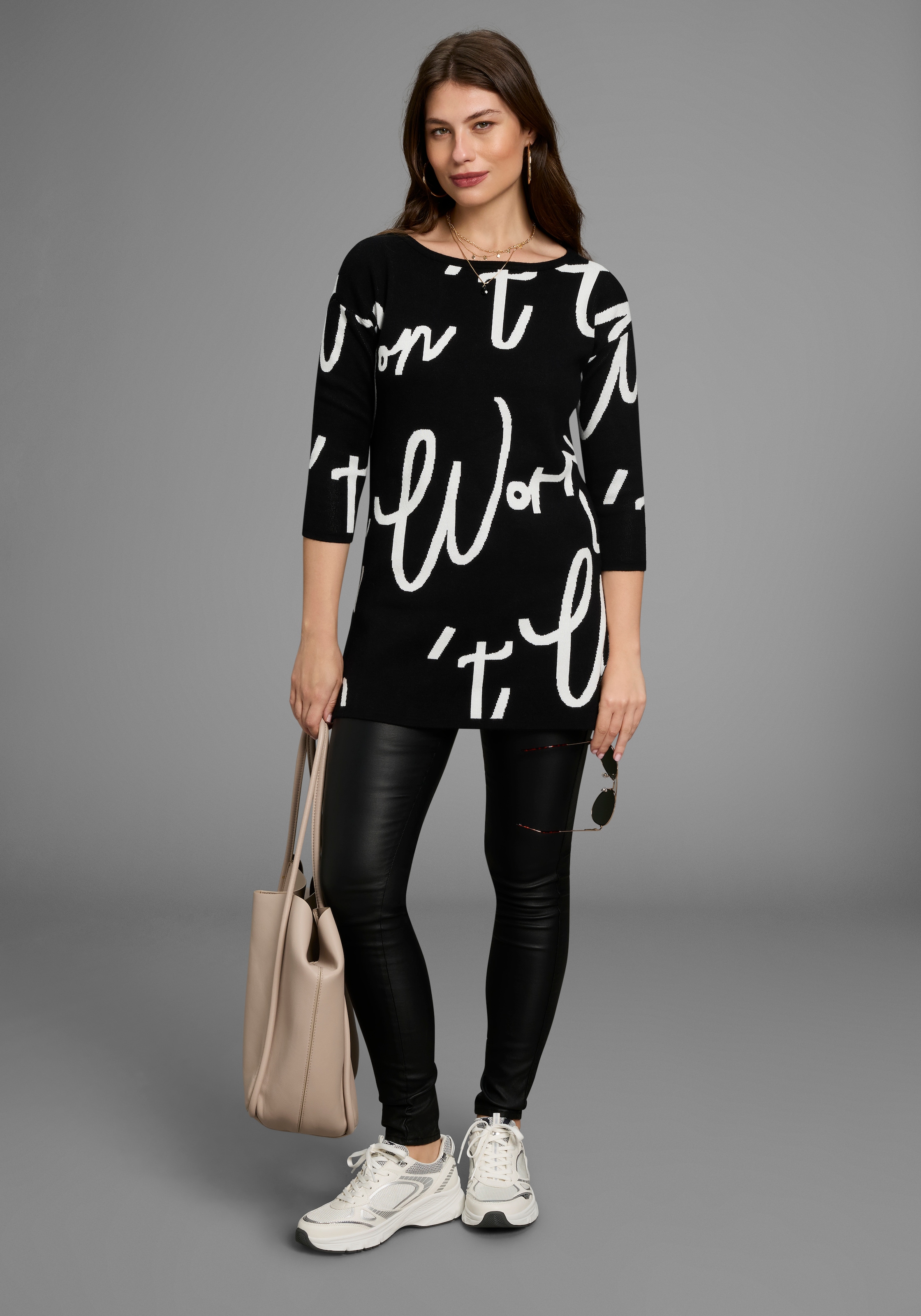 Laura Scott Jacquardpullover, mit femininem Lettering - NEUE KOLLEKTION