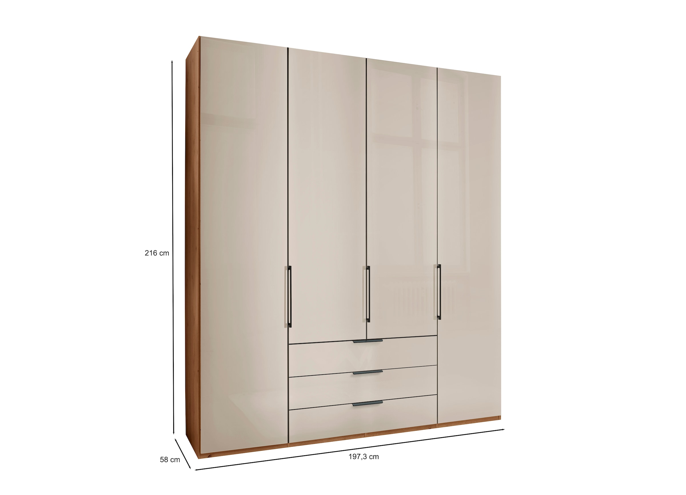 WIEMANN Armoire à portes pliantes »Monaco« avec façade en verre et ferrures de haute qualité