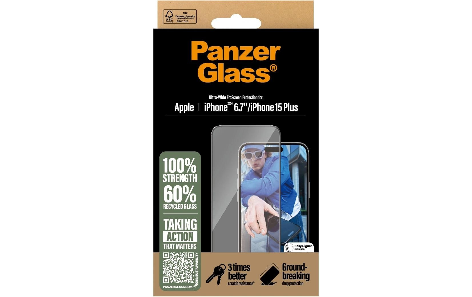 PanzerGlass Displayschutzglas »Ultra Wide Fit iPhone 16 Plus«, für iPhone 16 Plus, (1 St.)