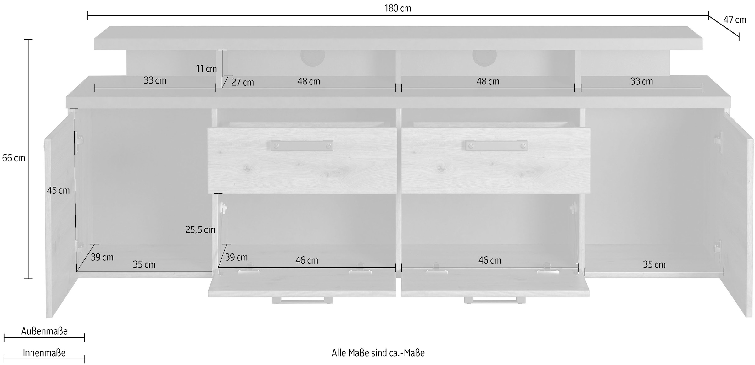 Home affaire TV-Schrank »Ambres«, (1 St.), Lowboard inklusive Aufsatz in Eiche/Grau - Mit Vollauszug-Funktion