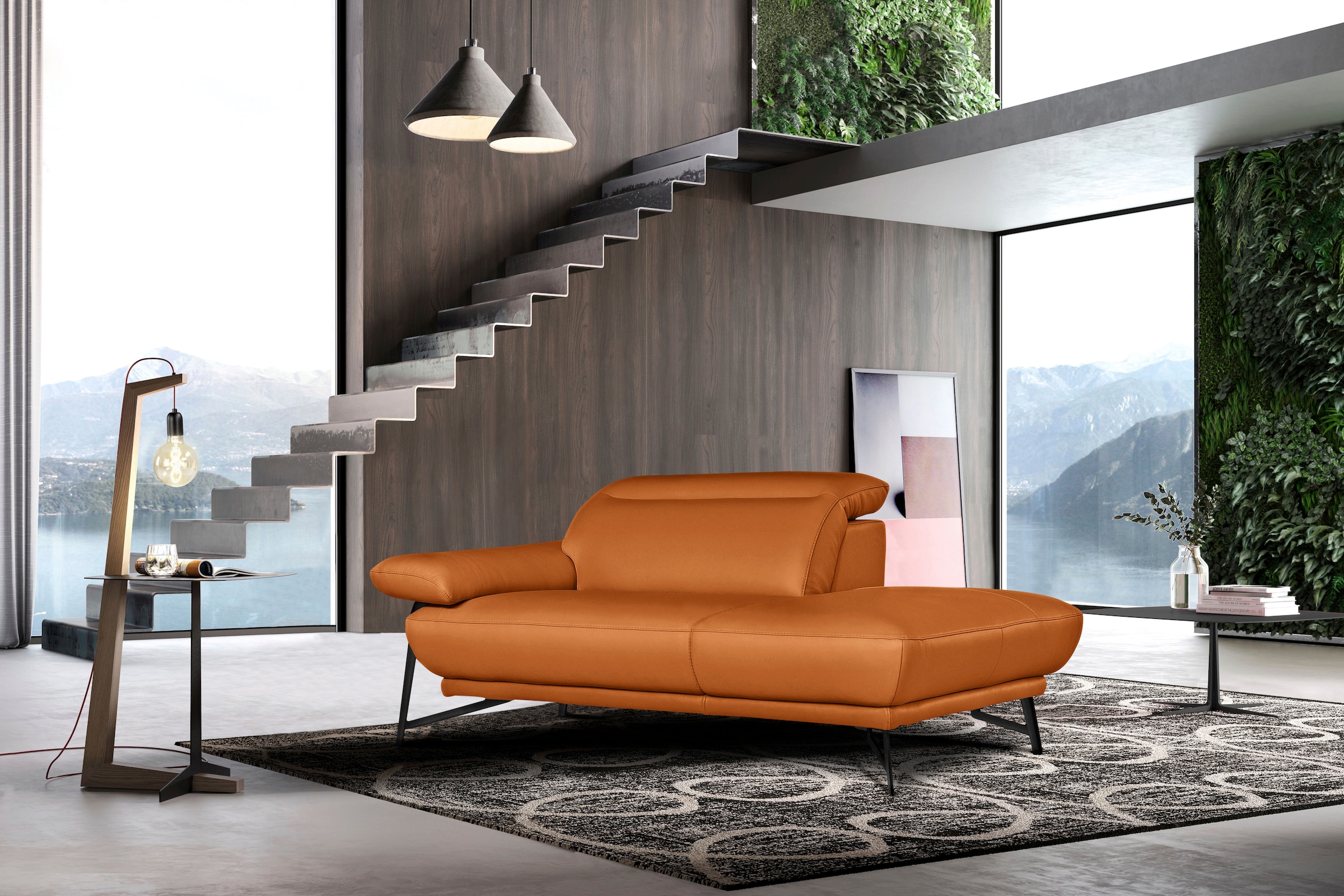 Egoitaliano Ottomane »Anais, erstklassiges Designsofa, Breite 179 cm, Fussfarbe schattengrau« Tête de lit réglable, cuir BULL, orange