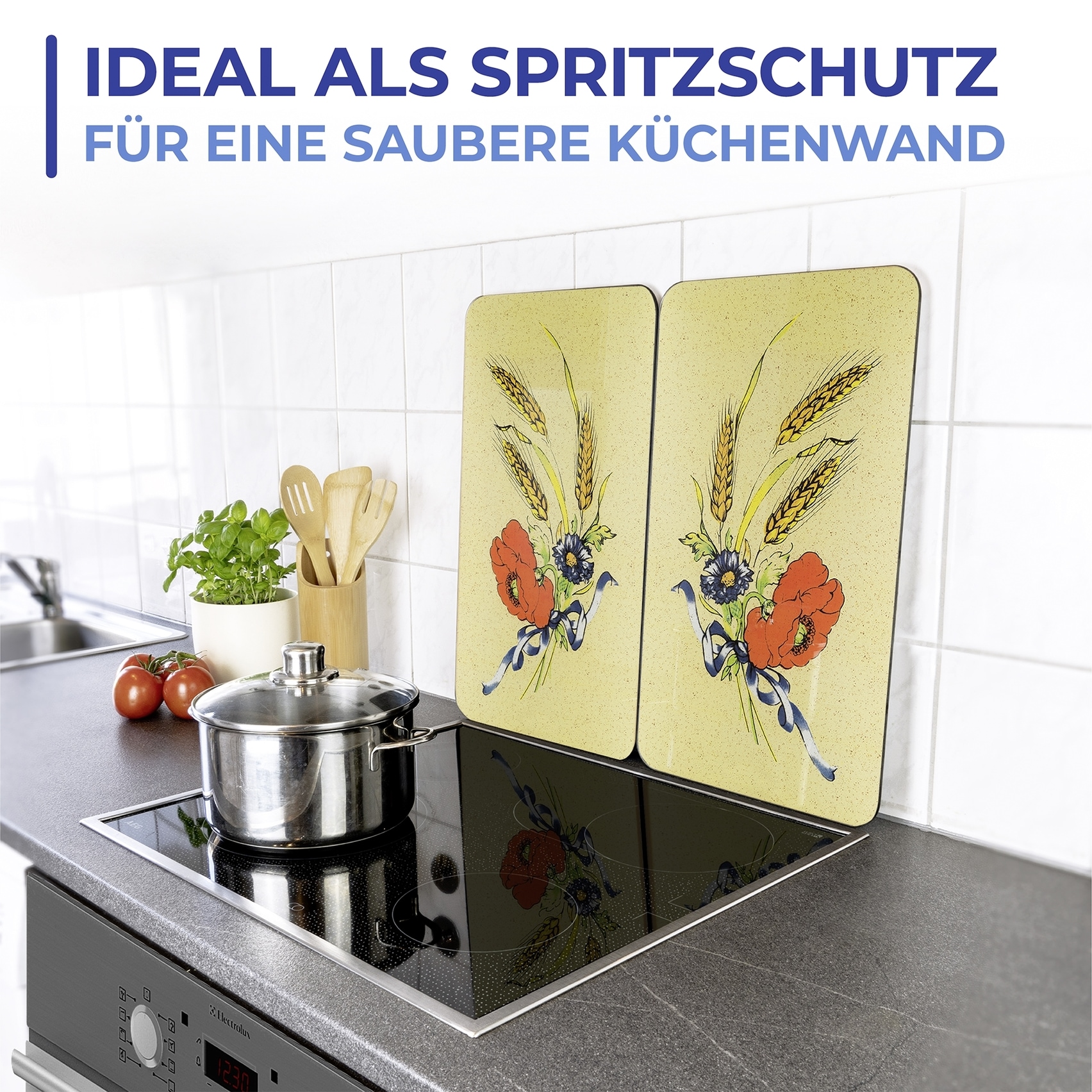 Maximex Herd-Abdeckplatte »Universal Modell Kornblumen«, (Set, 2 tlg.), Herdabdeckung für alle Herdarten, kratzfest, mit rutschfesten Füssen