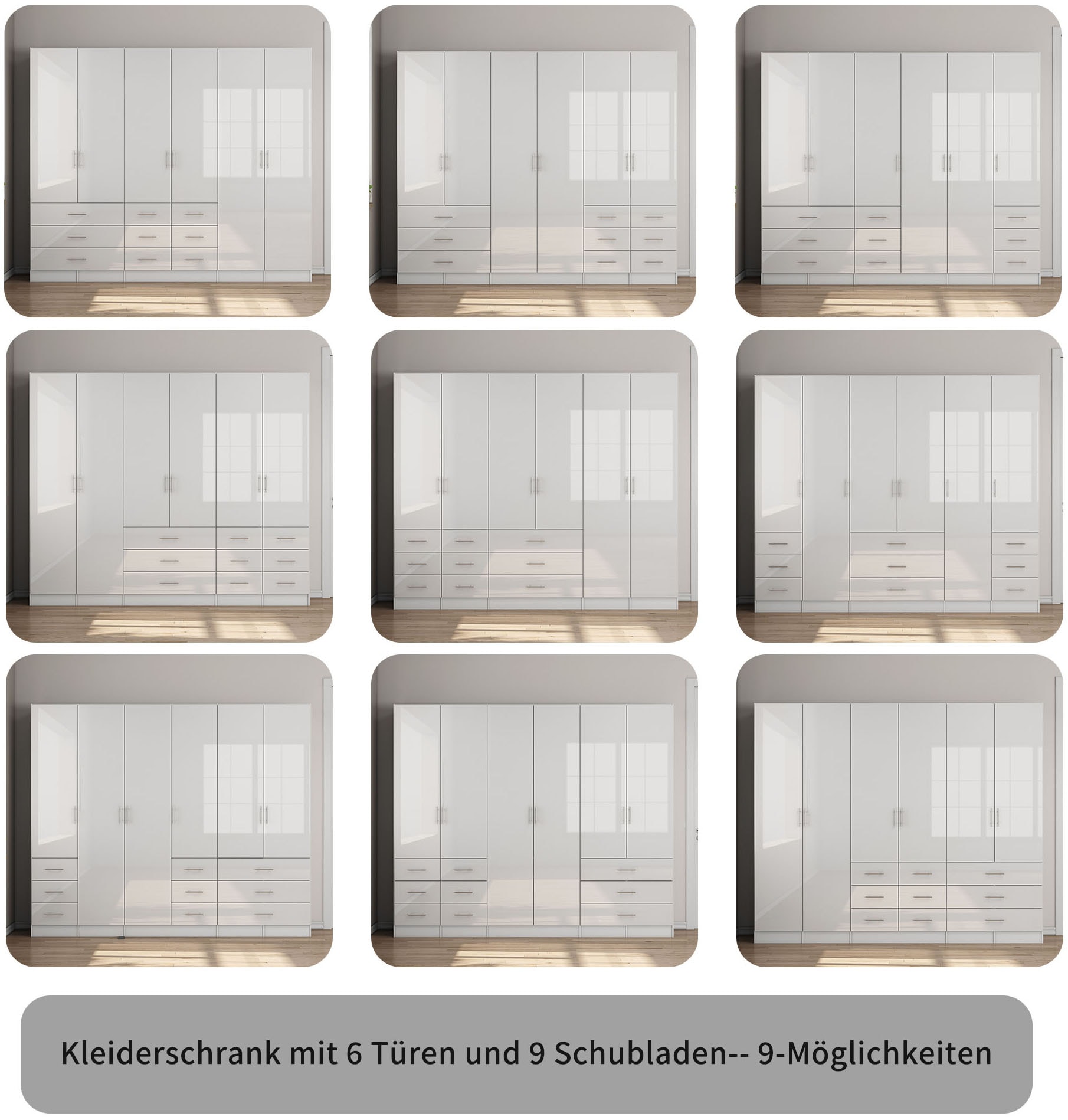 GOODproduct Kleiderschrank »Trento Schlafzimmerschrank Garderobe hochglanz« Schrank mit 6 Türen und 9 Schubladen, höchglänzende Fronten