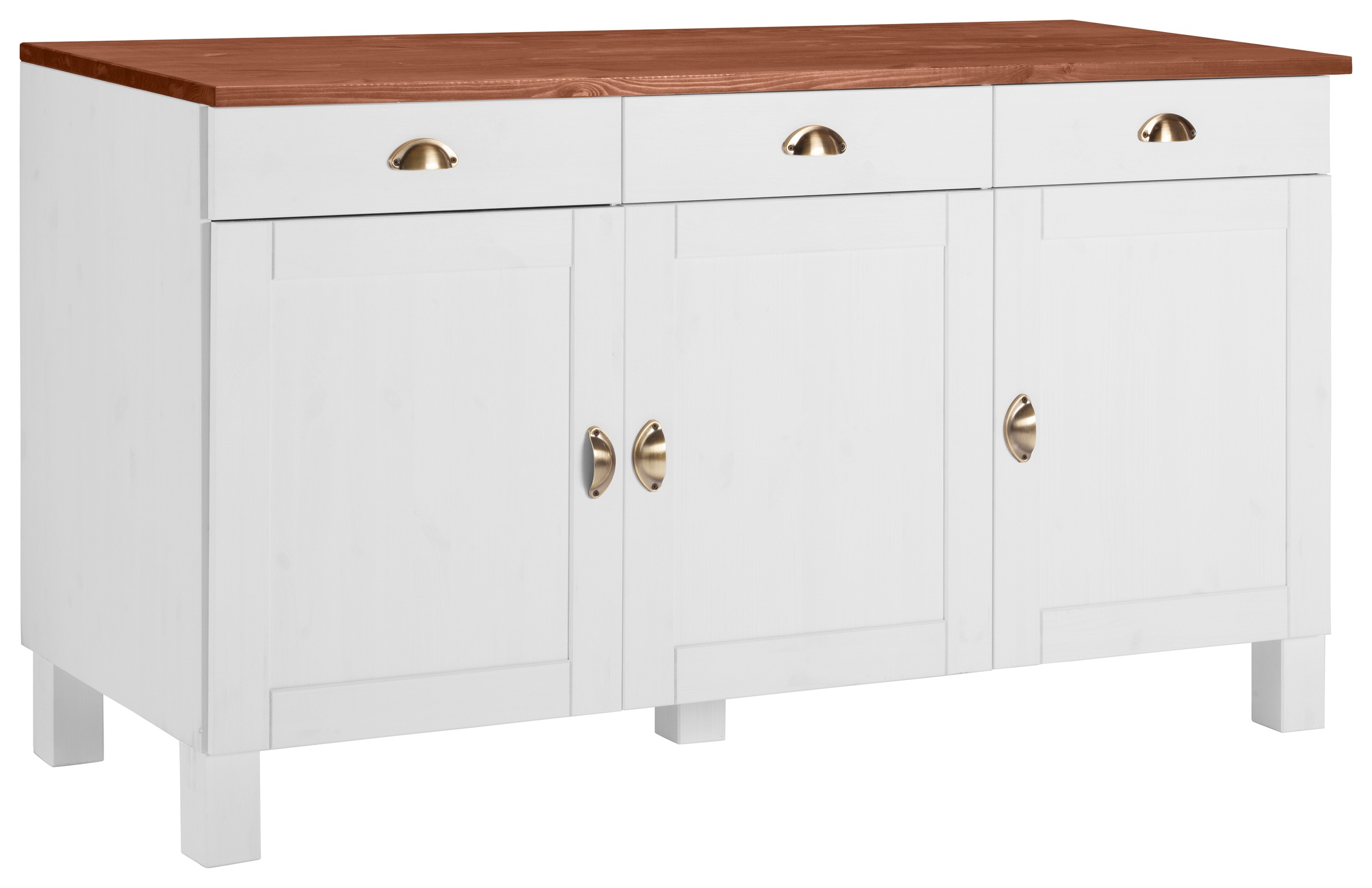 Image of Home affaire Unterschrank »Oslo«, 150 cm breit, 3 Türen, 3 Schubladen, aus massiver Kiefer, Metallgriffe, Landhaus-Optik, viel Stauraum bei Ackermann Versand Schweiz