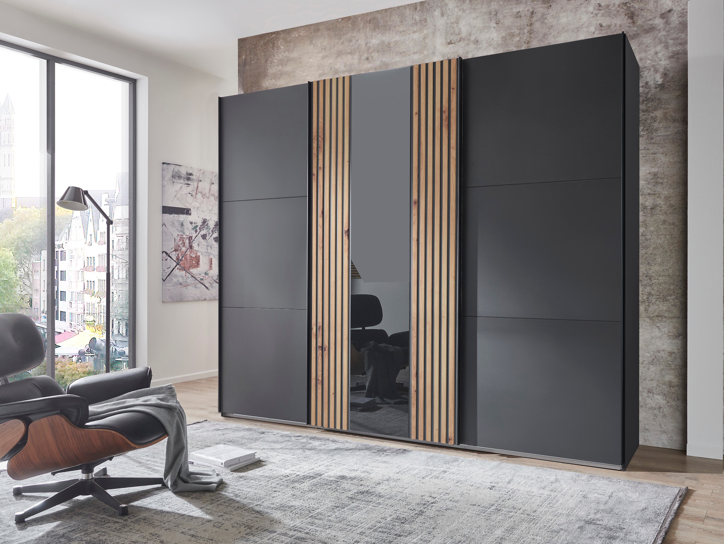 Wimex Schwebetürenschrank »Atlanta by fresh to go« mit Akustikpaneel Optik (3D Leisten), Lamelle