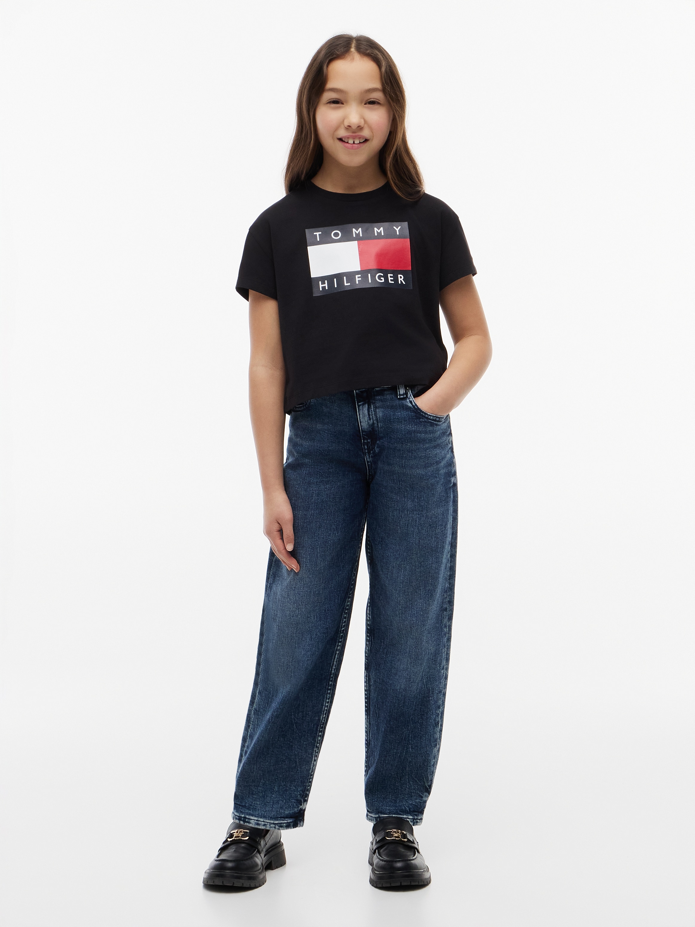 Tommy Hilfiger Tapered-fit-Jeans Barrel Leg Fit, Kinder bis 16 Jahre, hoher Bund