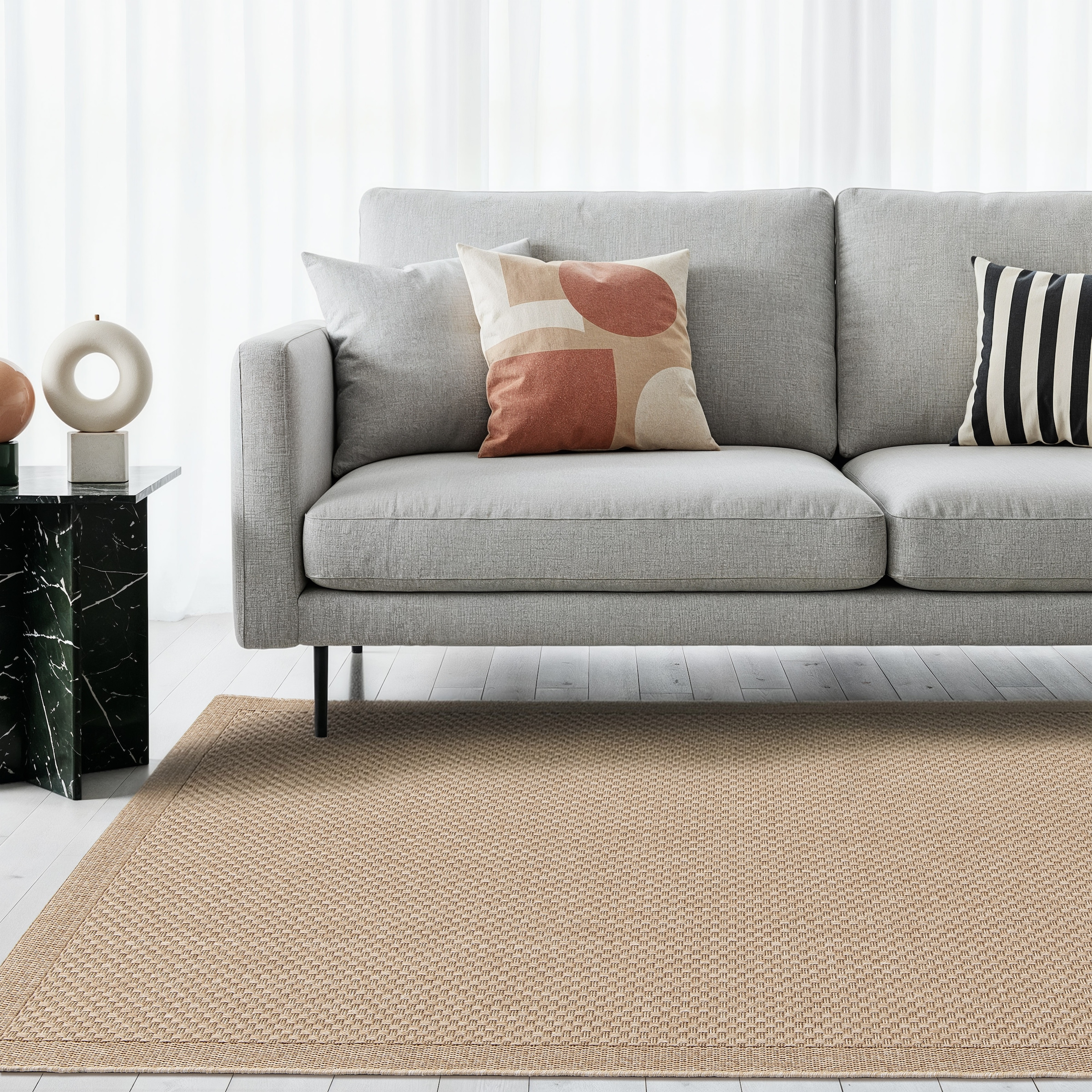 GOODproduct Teppich »Arona, Sisal-Optik mit Bordüre, auch für Balkon und Terrasse« rechteckig 7 mm Höhe In- und Outdoor geeignet, Wetterfest & UV-beständig