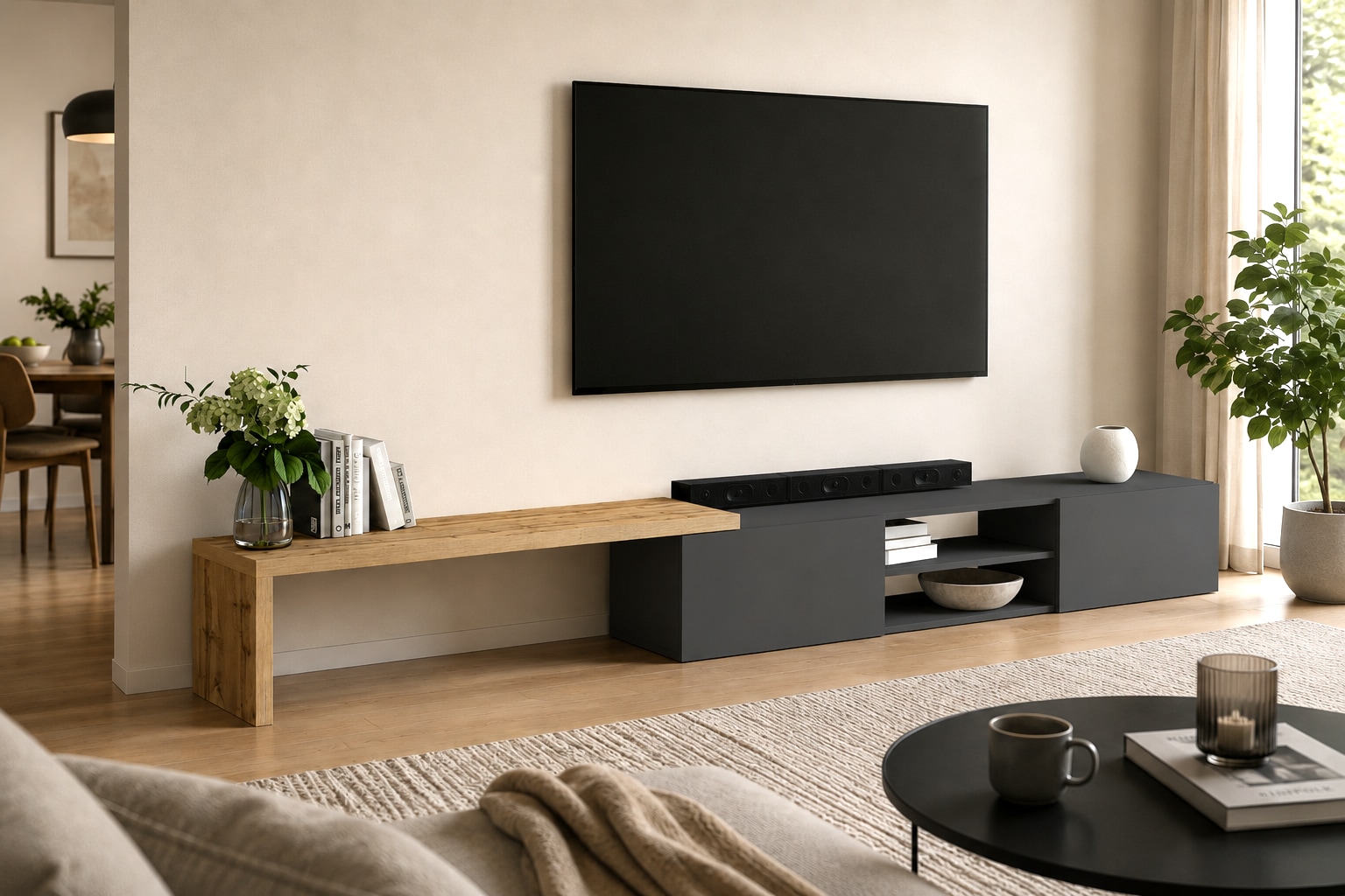 GOODproduct Lowboard »New Garda,Lowboard mit Aufsatz,TV-Board mit Ausatz,TV-Schrank-Tv Bank« 1 Stk. tlg. Breite verstellbar v. 183 bis 310 cm,2 Klappen  und L-Förmiger Aufsatz