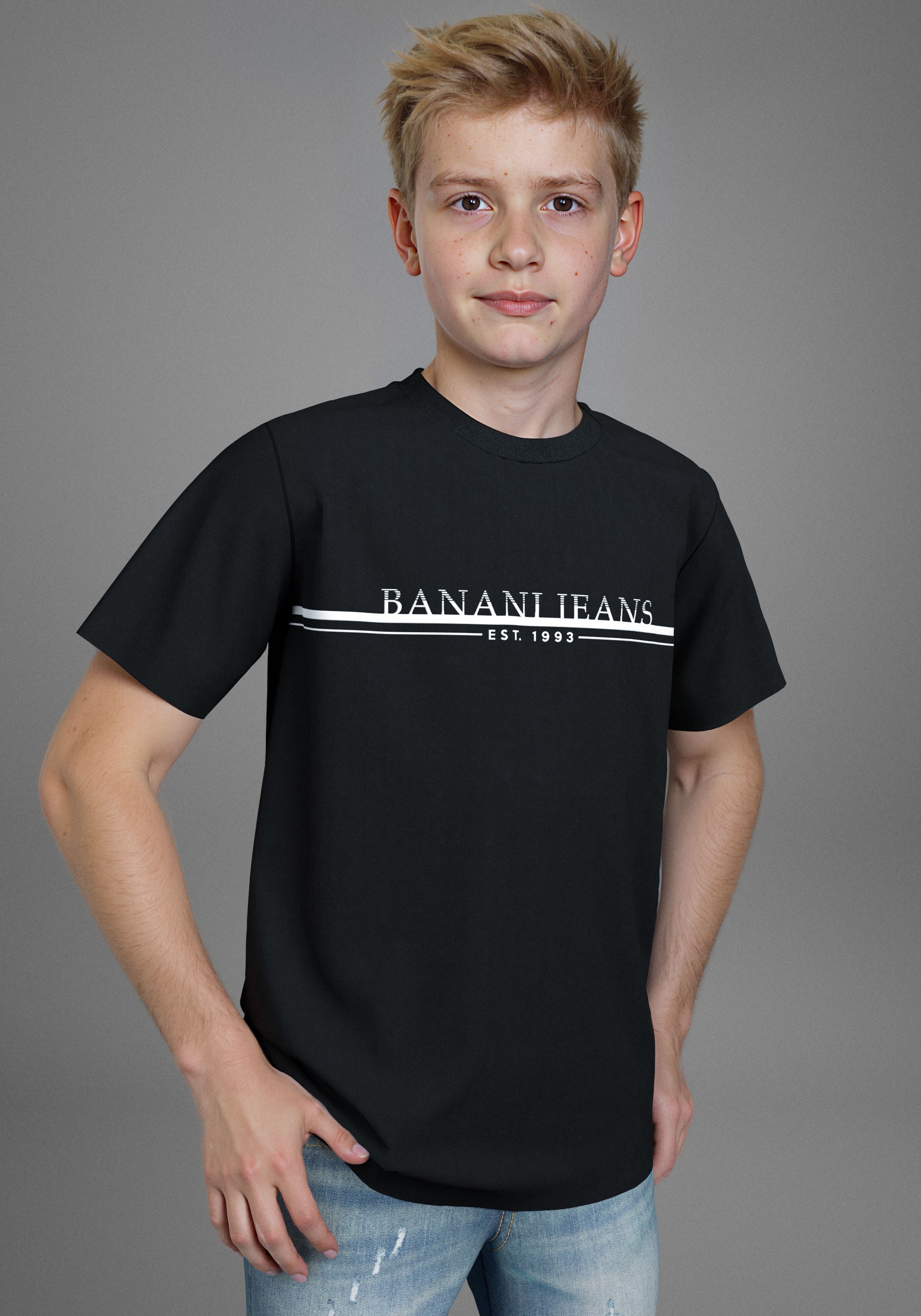 Image of Bruno Banani T-Shirt "Banani Jeans Shirt mit Logoprint für Jungen" Für TEENS. Cooles Logoshirt