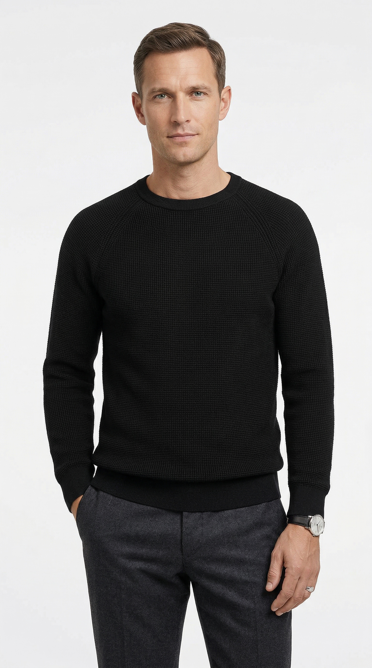 Image of OLYMP Rundhalspullover "Waffle Structure" Rundhals, casual, unifarben, regular fit