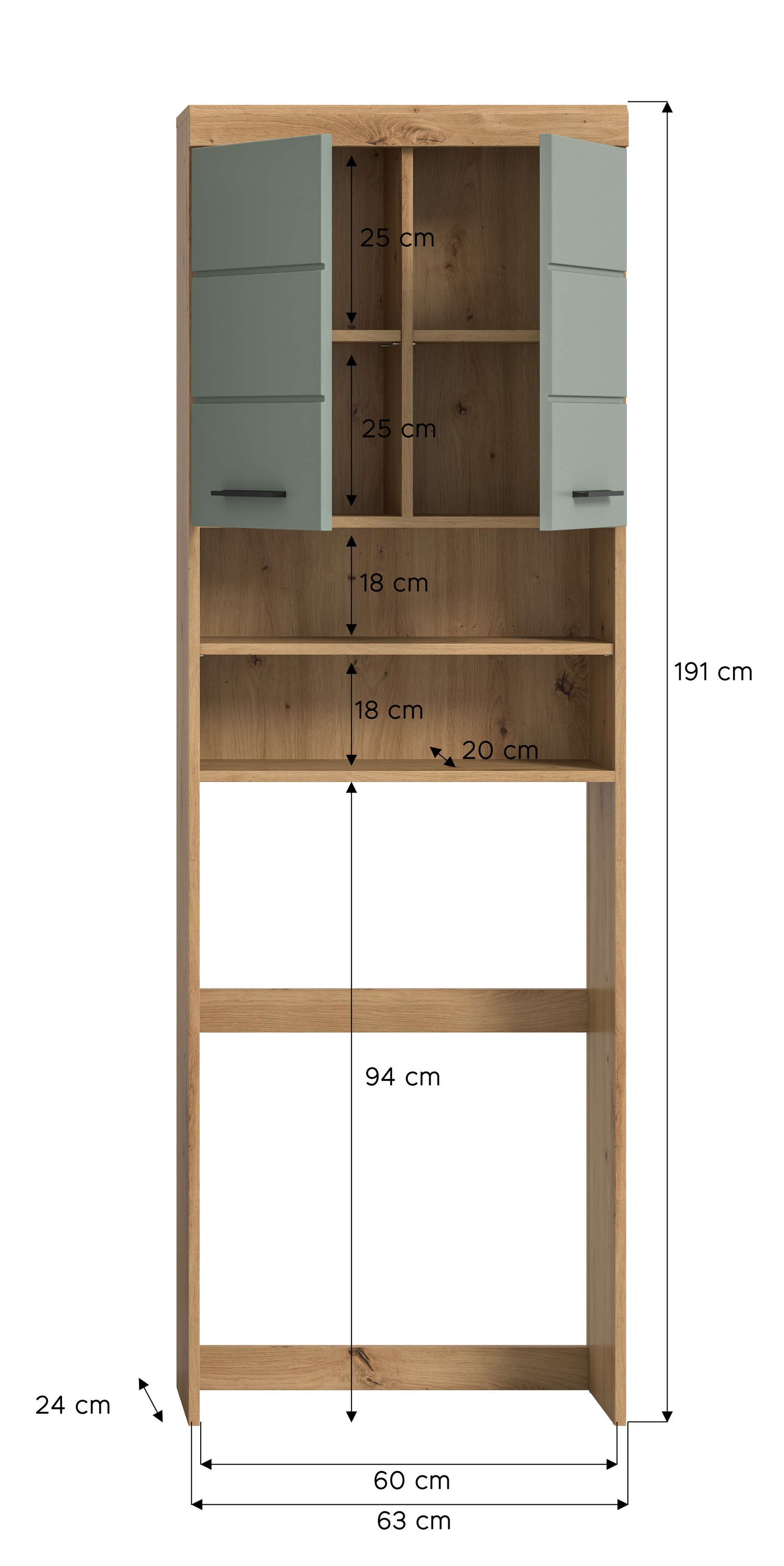 INOSIGN Waschmaschinenumbauschrank »SIENA, Breite 63cm, für Waschmaschine & Trockner, 2 Türen, MDF-Front«, (TOPSELLER!), in verschiedenen Farben, Überbauschrank, Umbauschrank, Badschrank