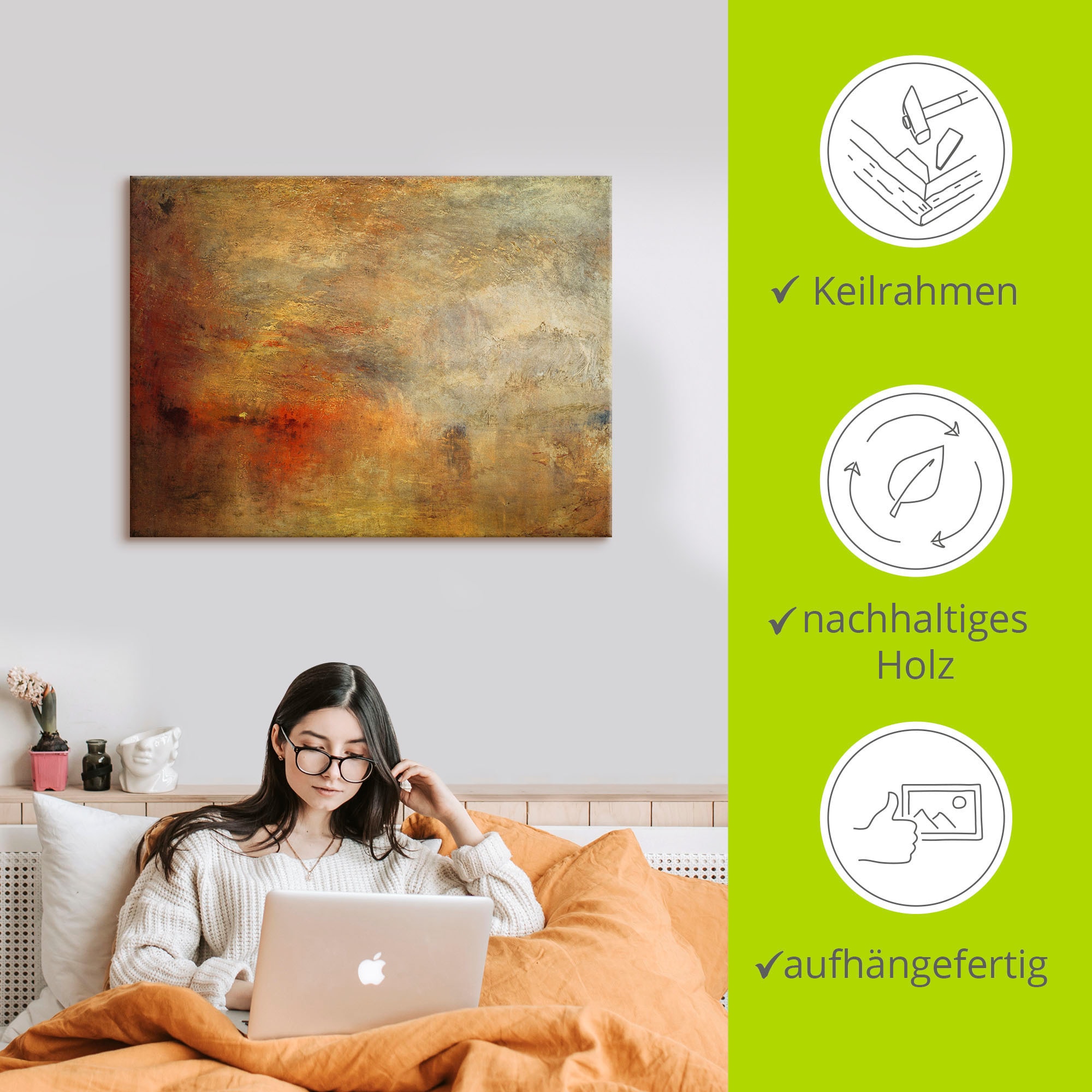 Artland Tableau sur toile »Sonnenuntergang über einem See. 1840« 1 cuis tlg. auf Holzrahmen gespannt