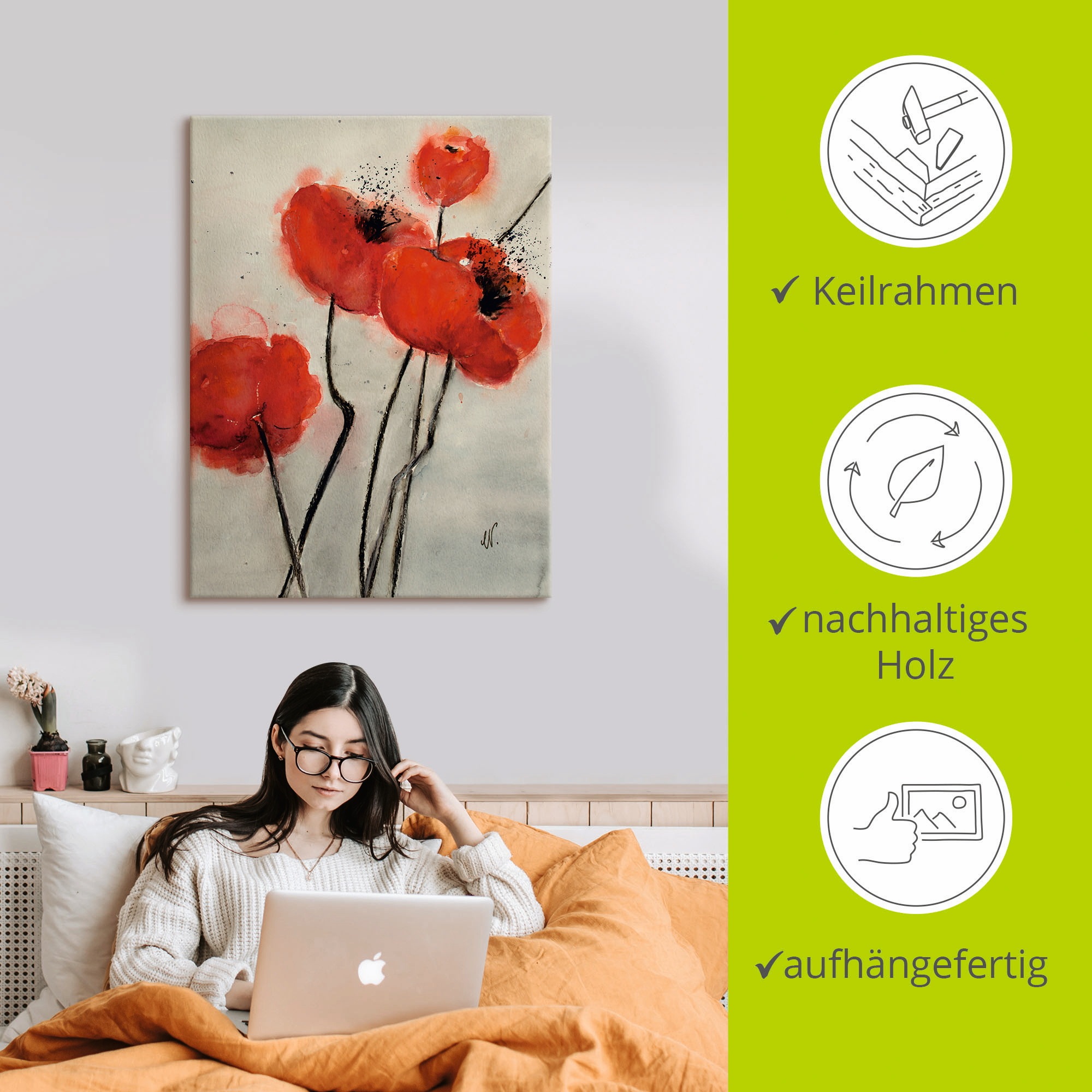 Artland Wandbild »Roter Mohn«, Blumen, (1 St.), als Leinwandbild, Poster in verschied. Grössen