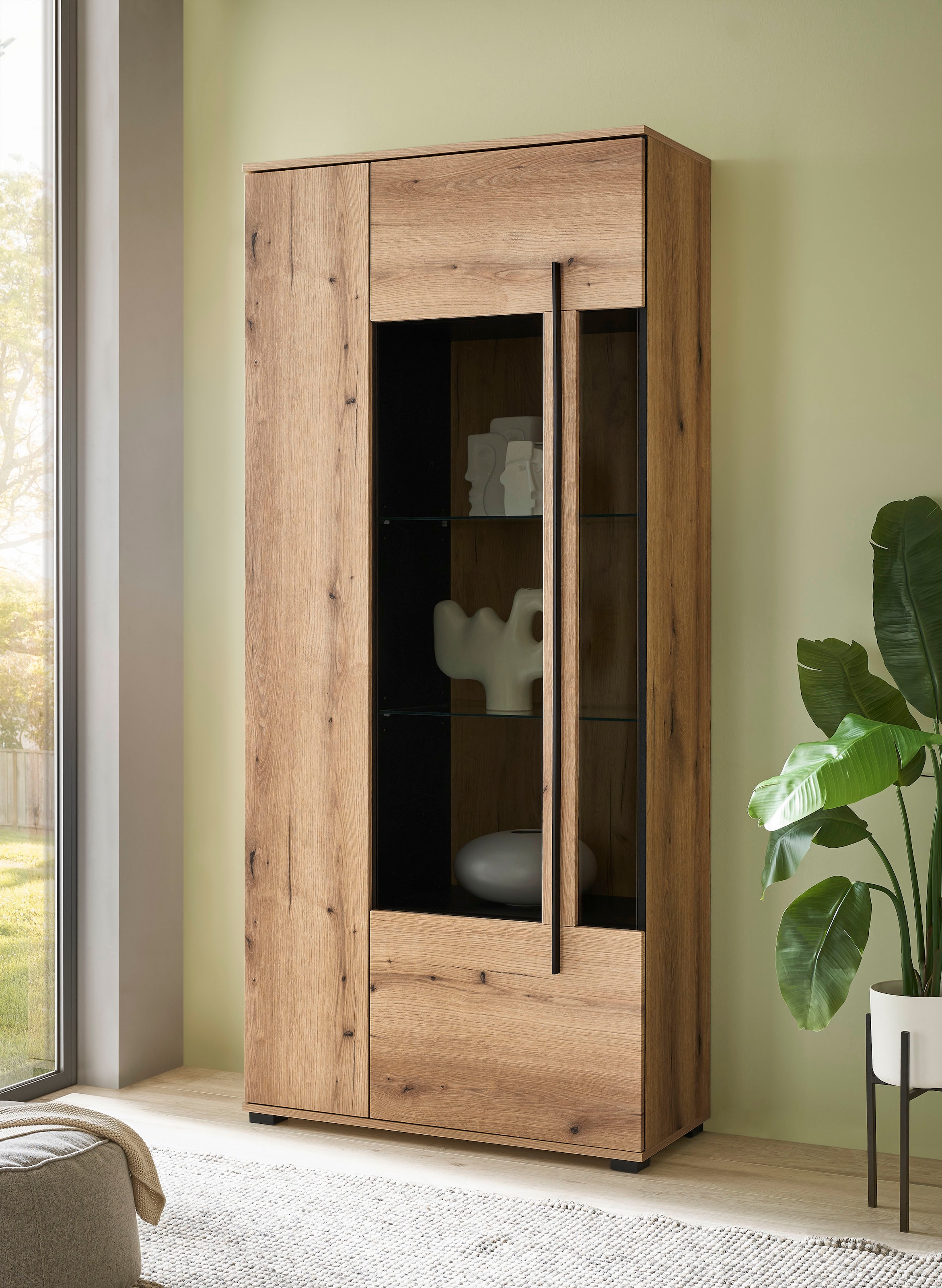 INOSIGN Wohnwand »Cantara, moderne Anbauwand, Wohnzimmer-Set, in Eiche Evoke oder Weiss«, (Set), enthält eine Vitrine, ein Lowboard und zwei Wandboards