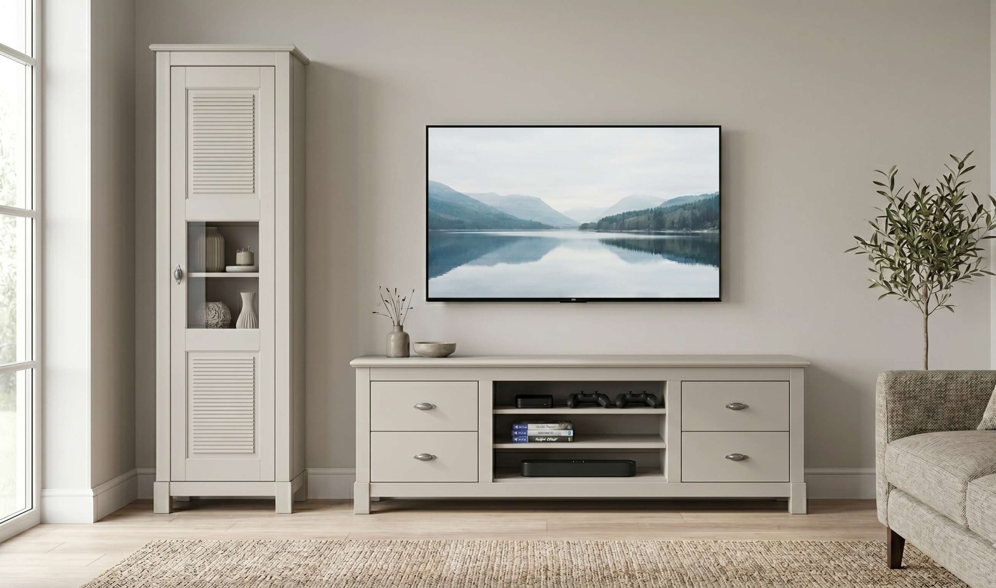 GOODproduct Table basse »Rauna, TV-Bank, TV-Kommode, Landhausstil« Largeur 200 cm, bois massif certifié FSC®, pin