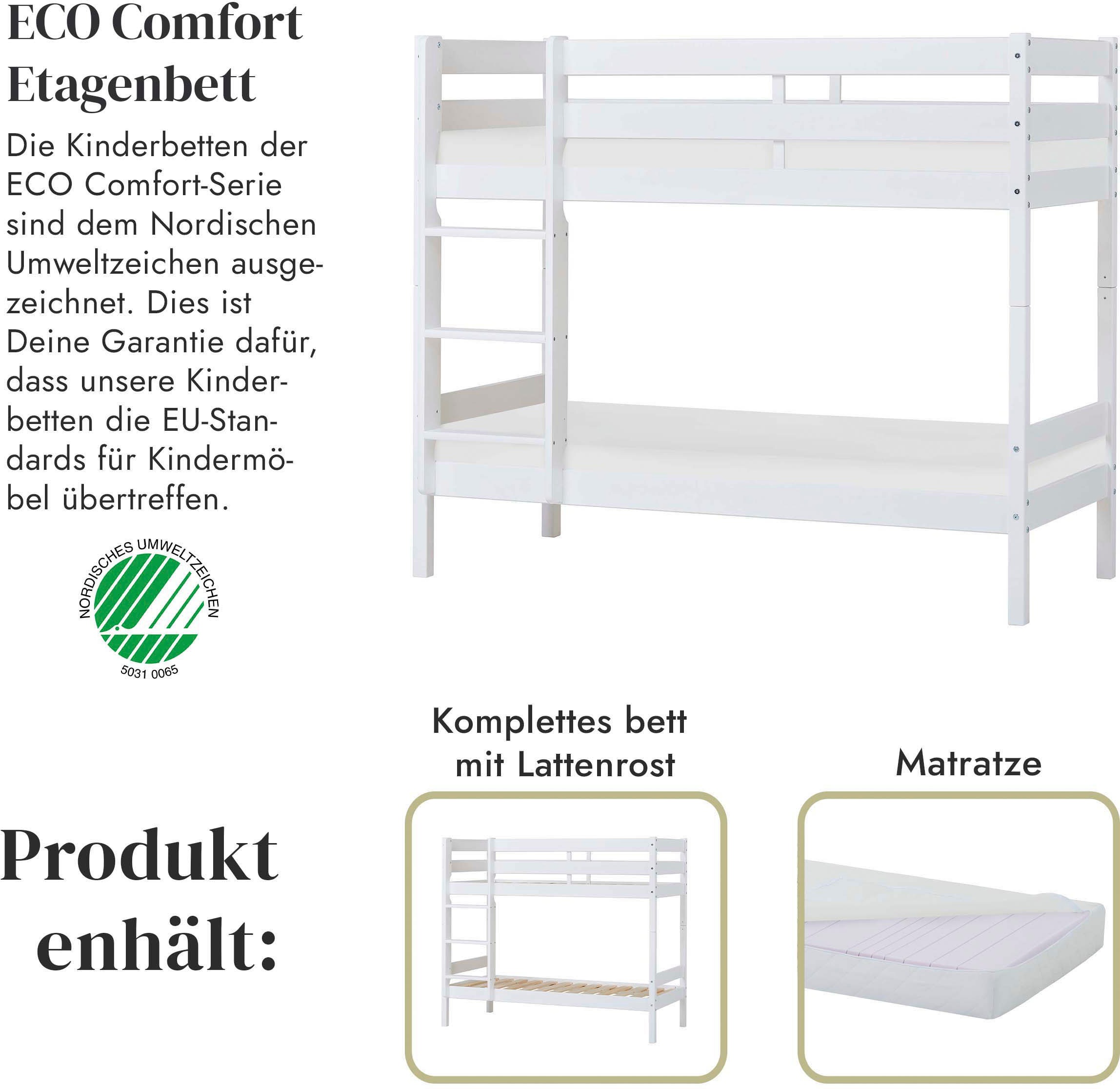 Hoppekids Etagenbett »ECO Comfort Kinderbett 90x200 oder 70x160 aus Massivholz in 4 Farben«, TÜV, FSC und Nordisches Umweltzeichen – wahlweise mit Matratzen
