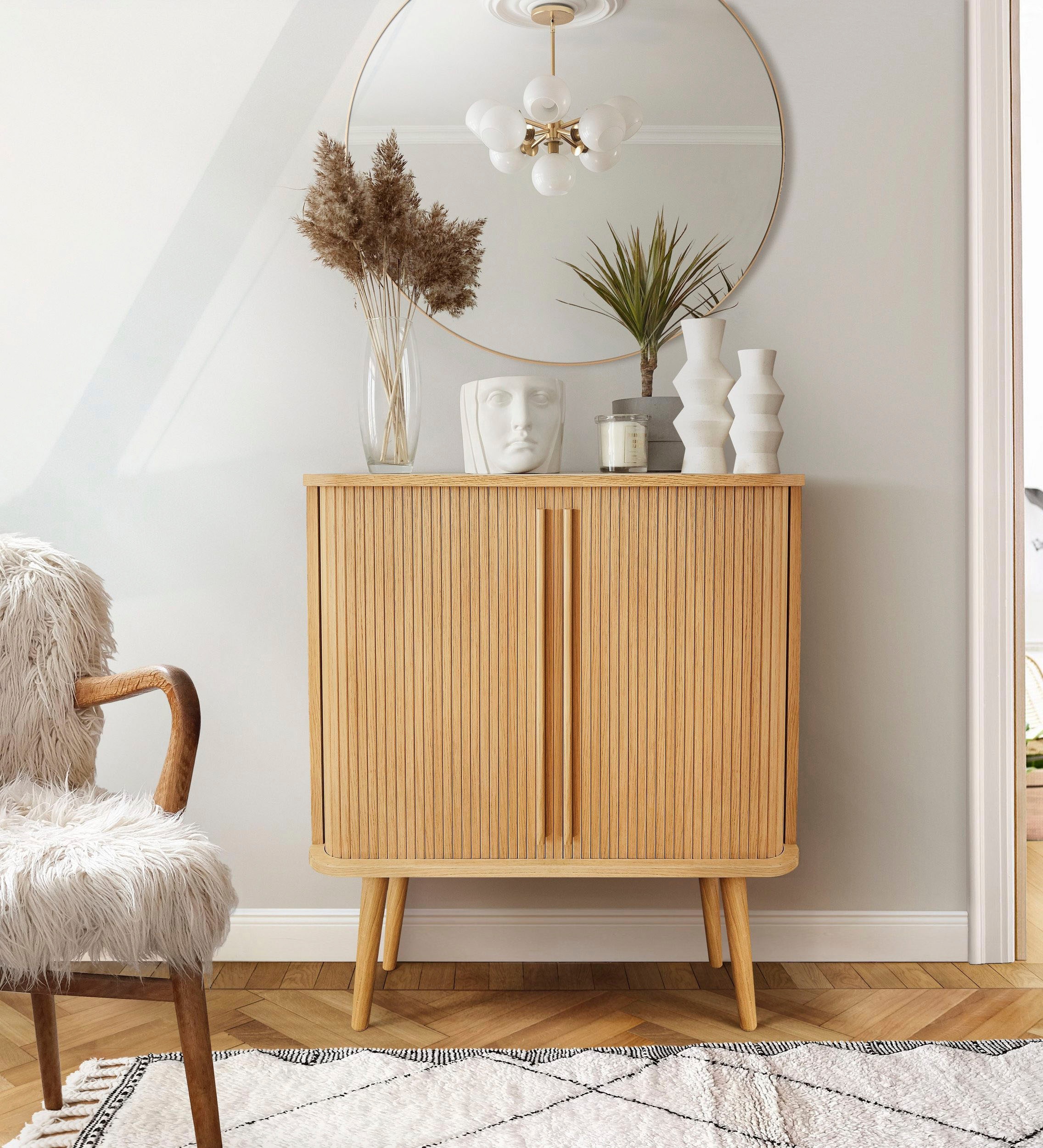 Image of Woodman Highboard "Rove" Stauraumschrank besonderes Design, Breite 83 cm, mit Eichenholzfurnier