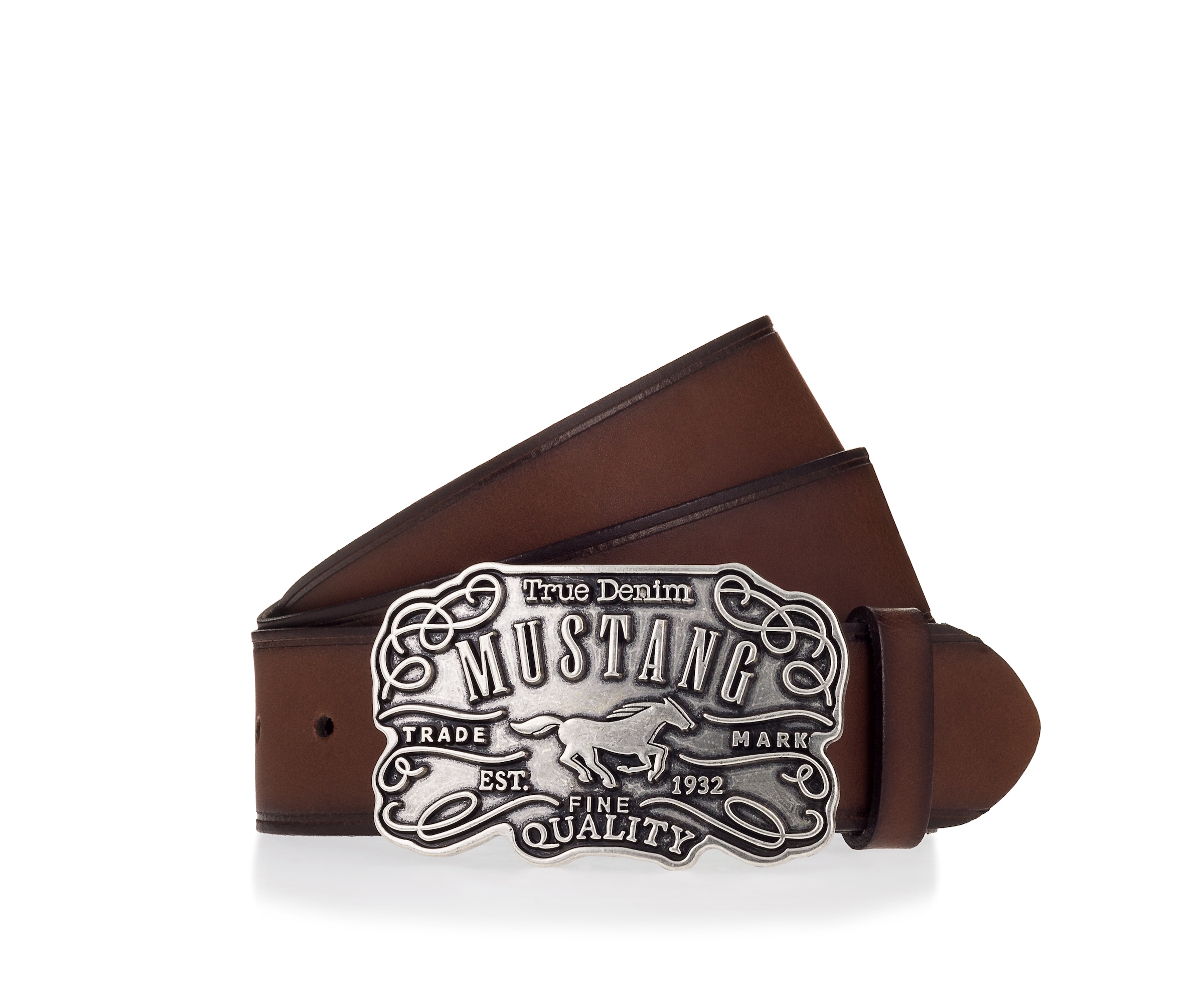 Image of MUSTANG Ledergürtel feine Logoprägung, Echtleder, aufwendige Gürtelschnalle