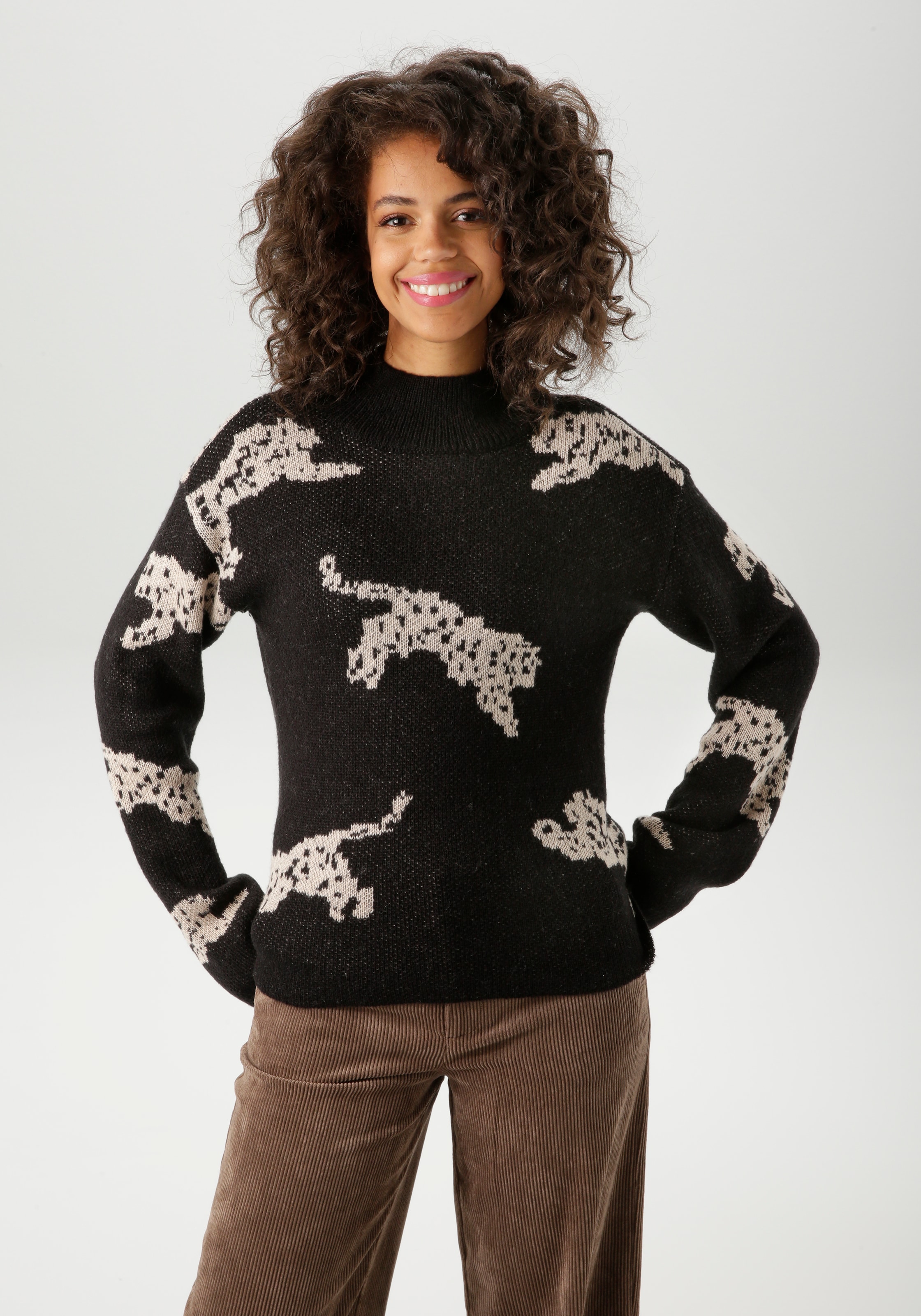 Image of Aniston CASUAL Strickpullover mit eingestrickten Leoparden